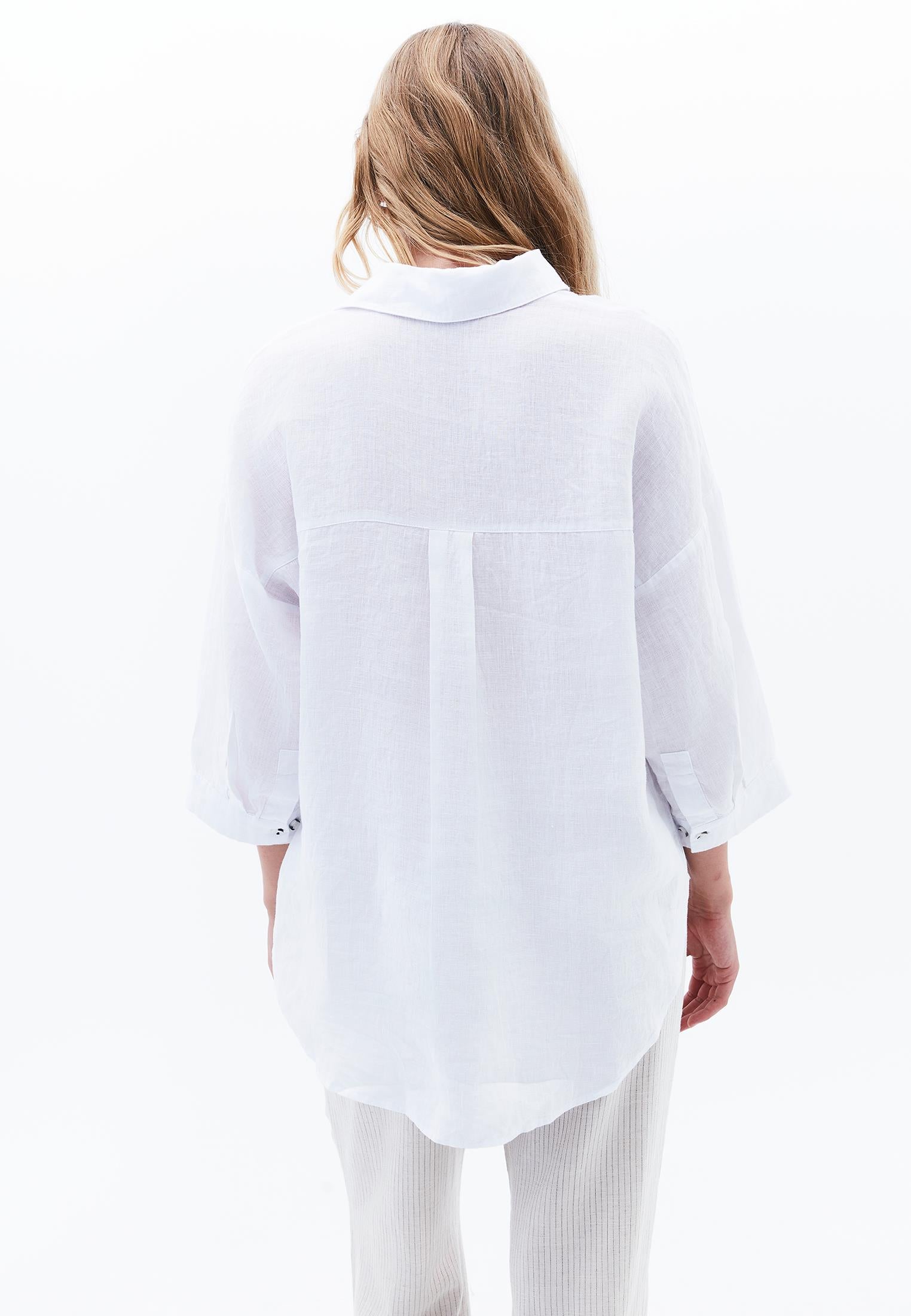 Shirt With Button Details At Tunic Length - WHITE