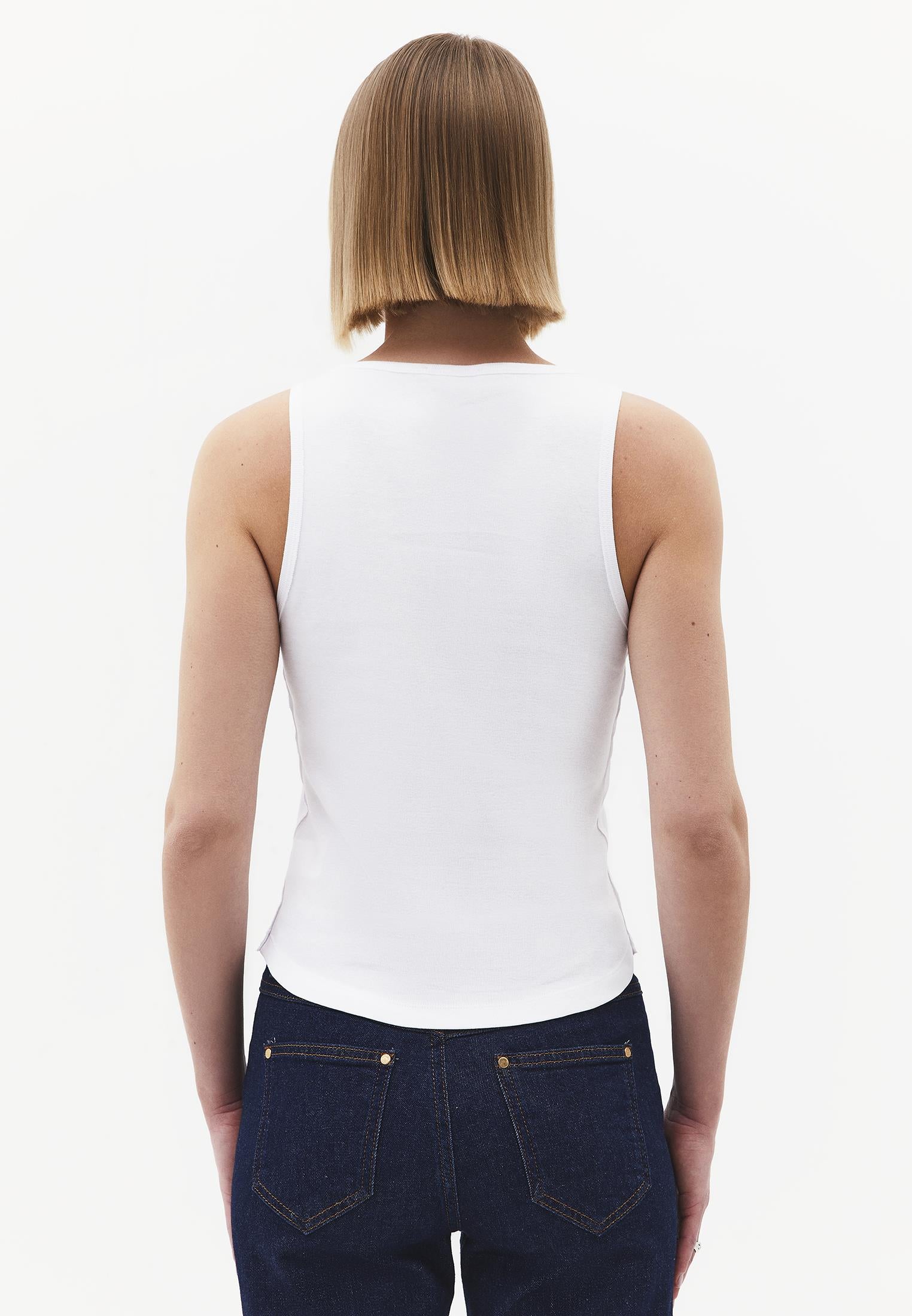 Crew Neck Button Detailed Tank Top - WHITE