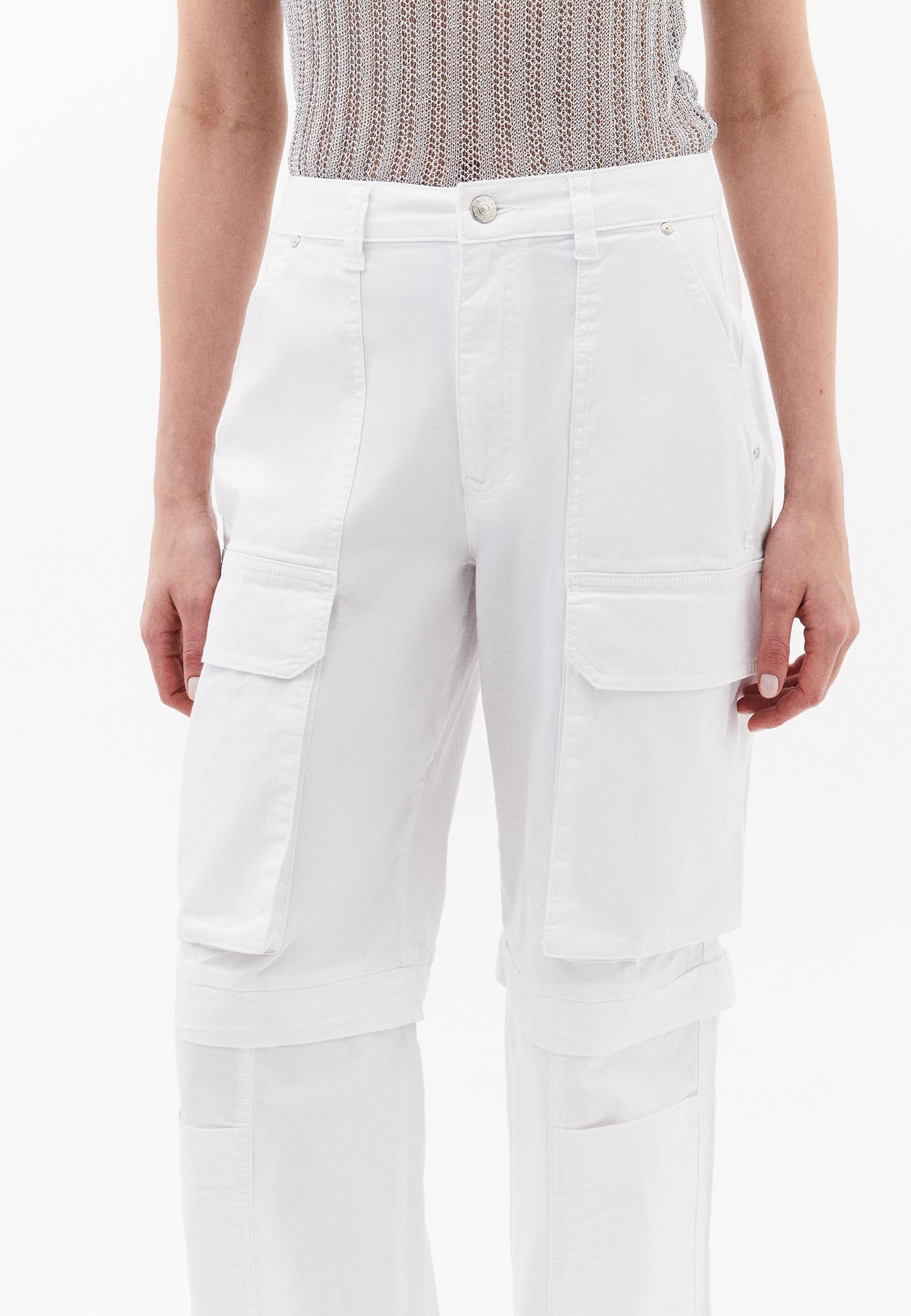 Wide Leg High Waist Cargo Pants - WHITE