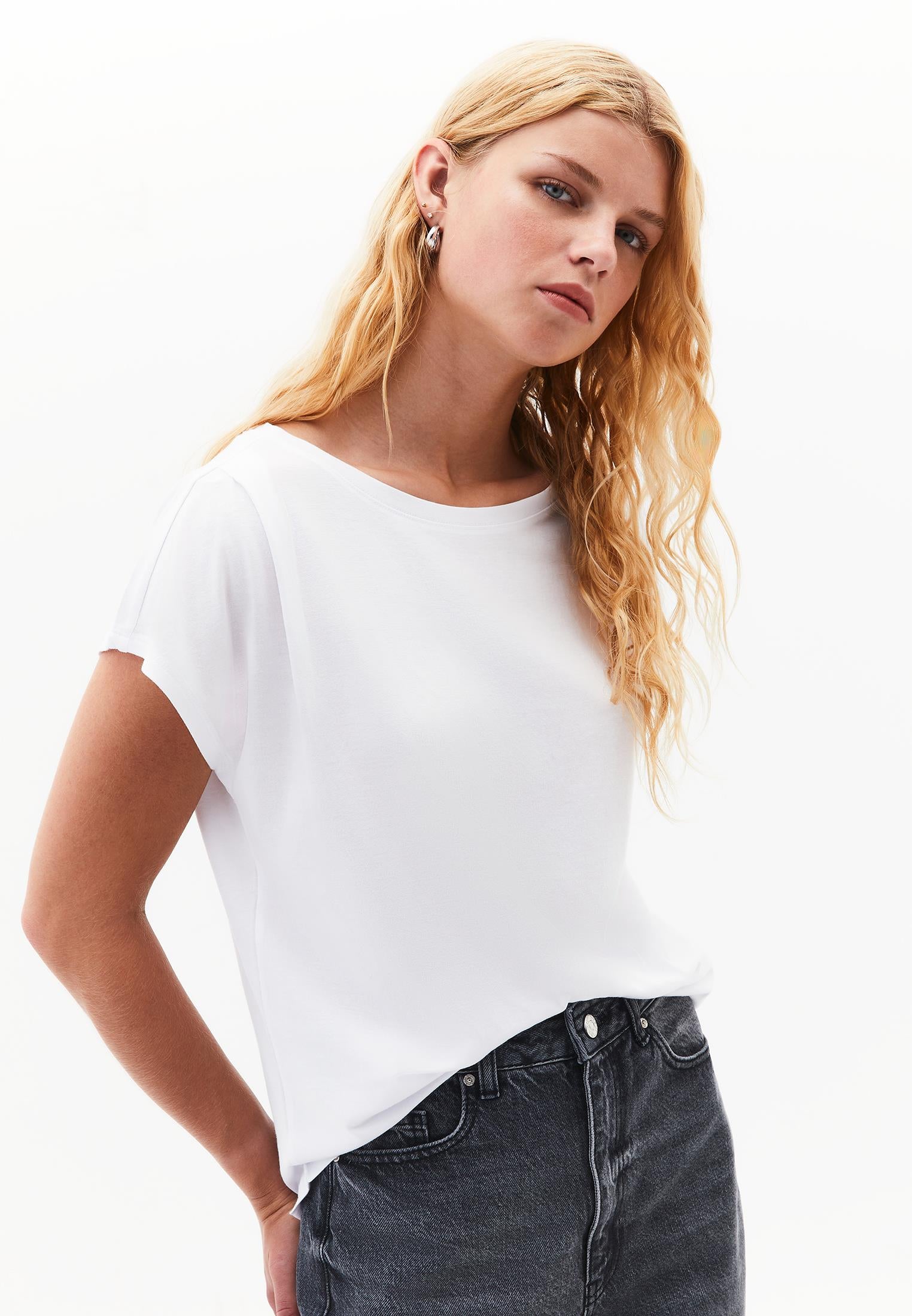 Boat Neck Short Sleeve T-Shirt - WHITE