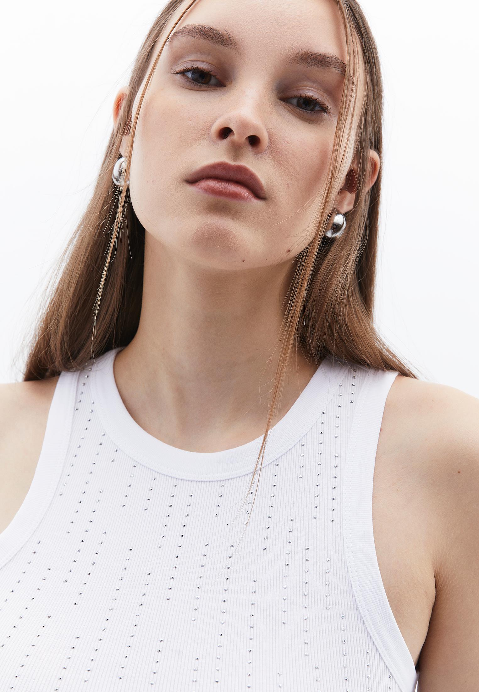 Sleeveless Rib Tank Top With Crew Neck - WHITE