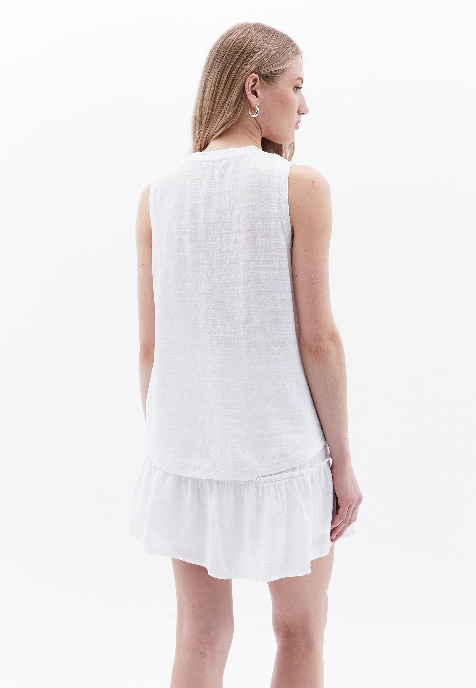 V Neck Loose Fit Woven Top - WHITE
