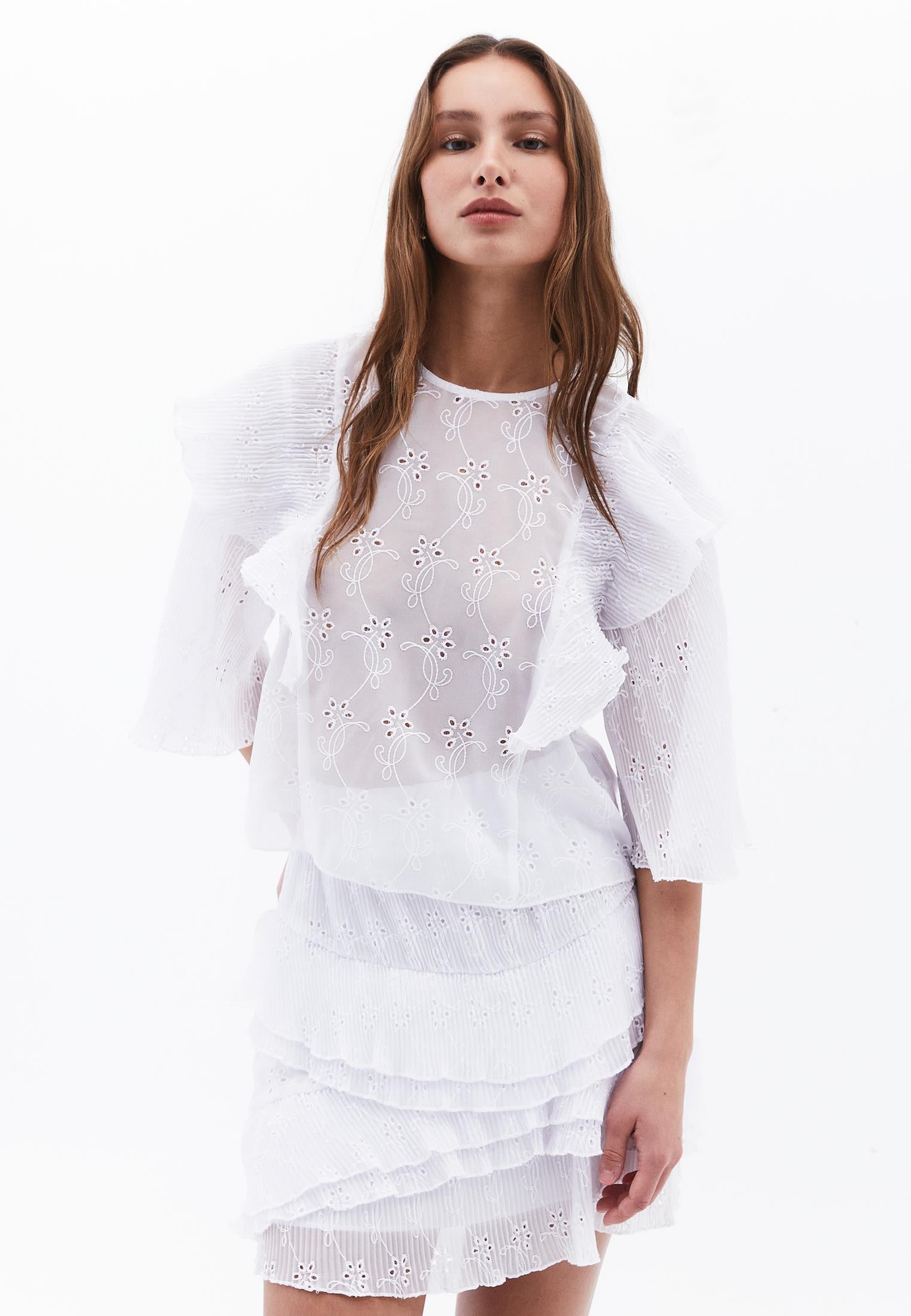 Slit Detailed Cropped Blouse - WHITE
