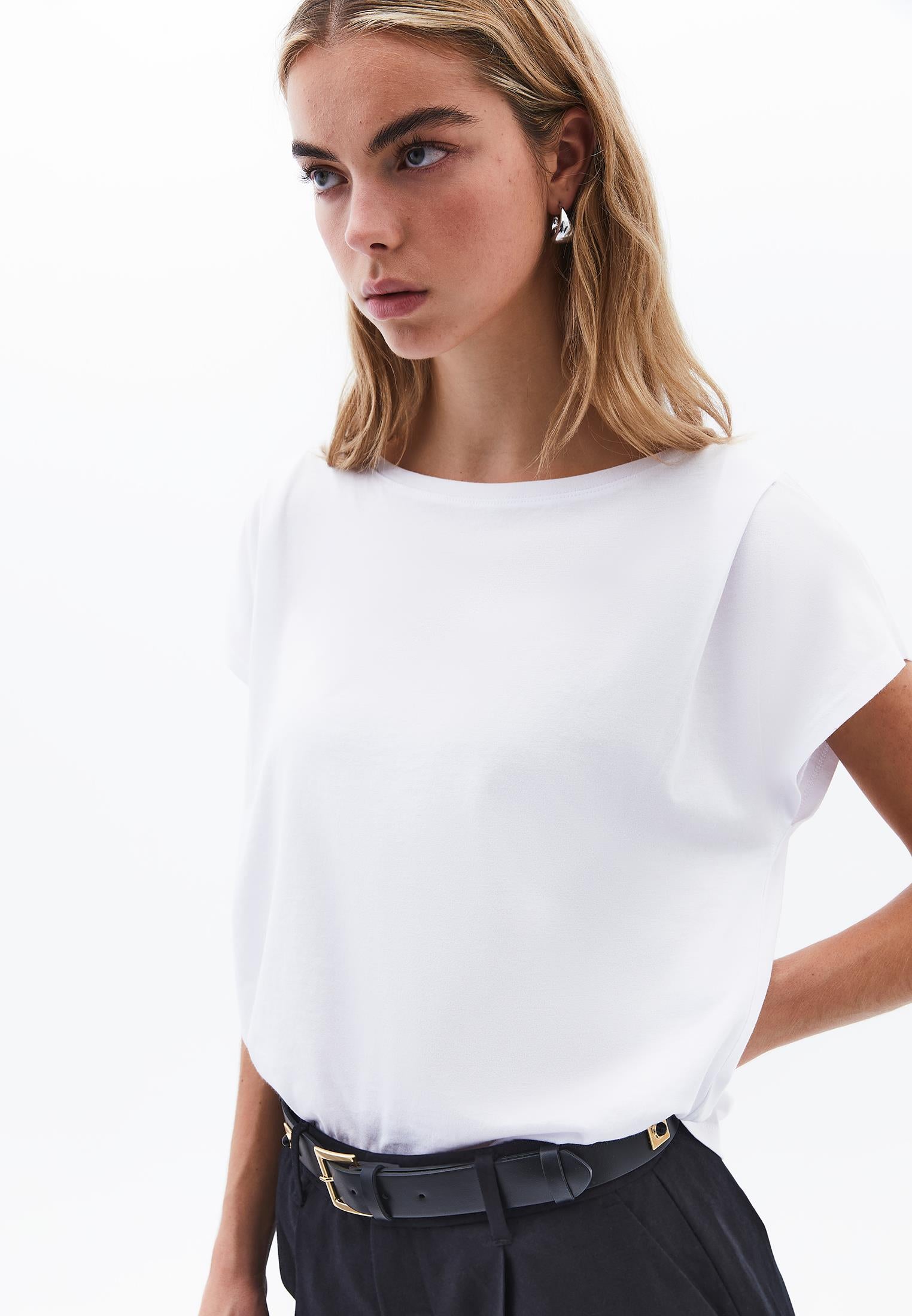Boat Neck Loose Fit T-Shirt - WHITE