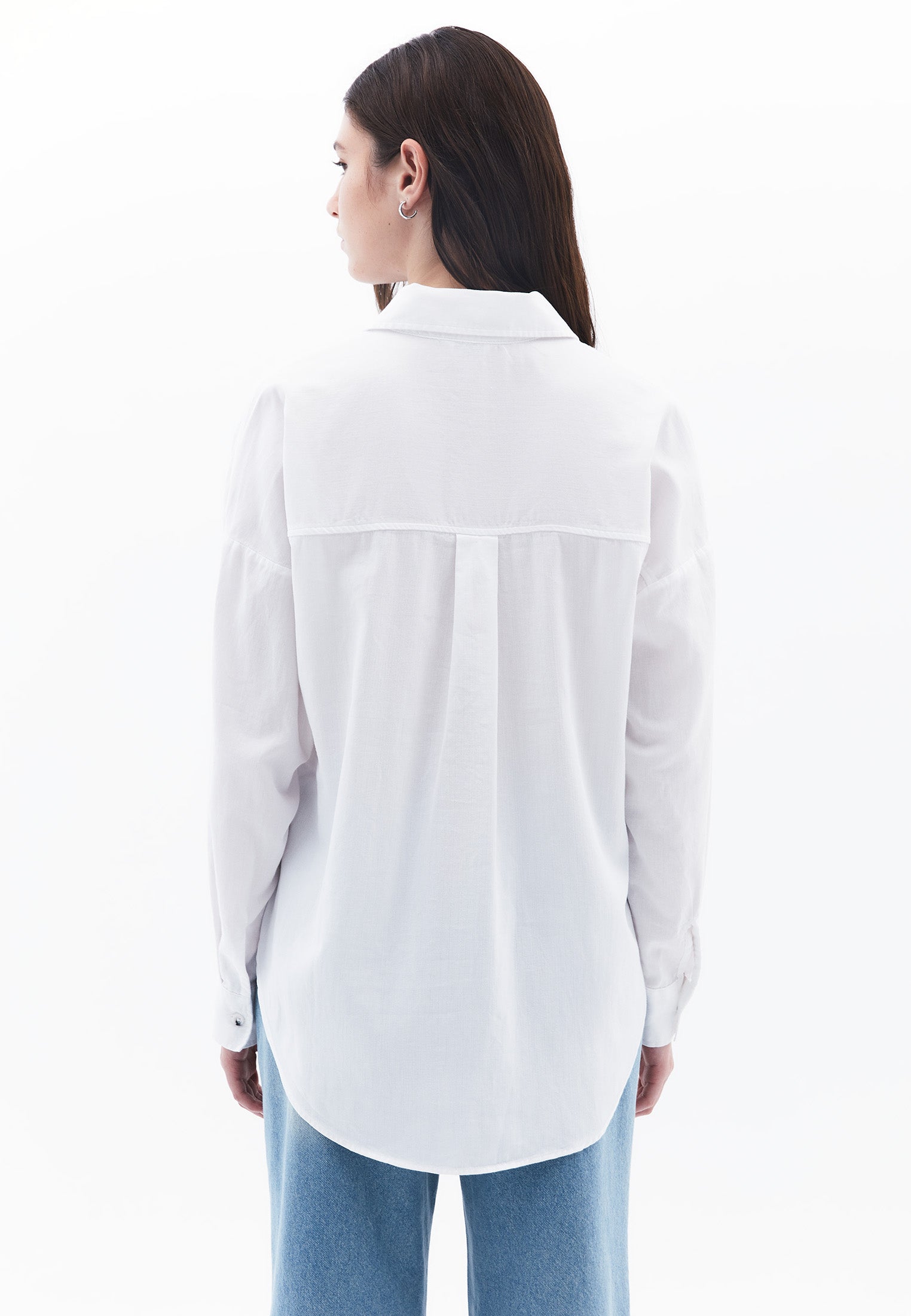 Long Sleeve Shirt Collar Shirt With Button Details - WHITE