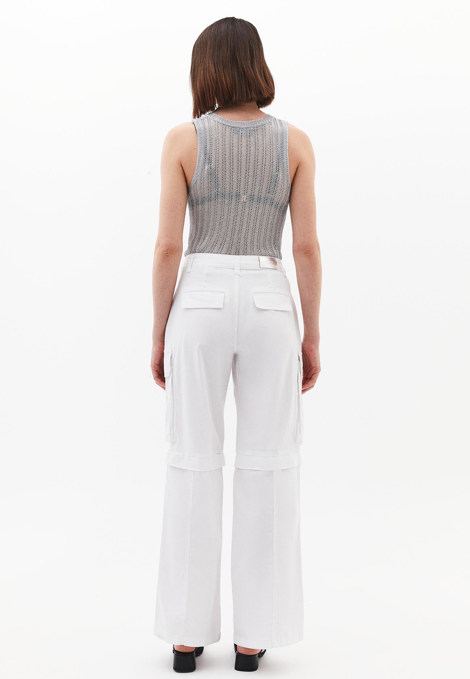 Wide Leg High Waist Cargo Pants - WHITE