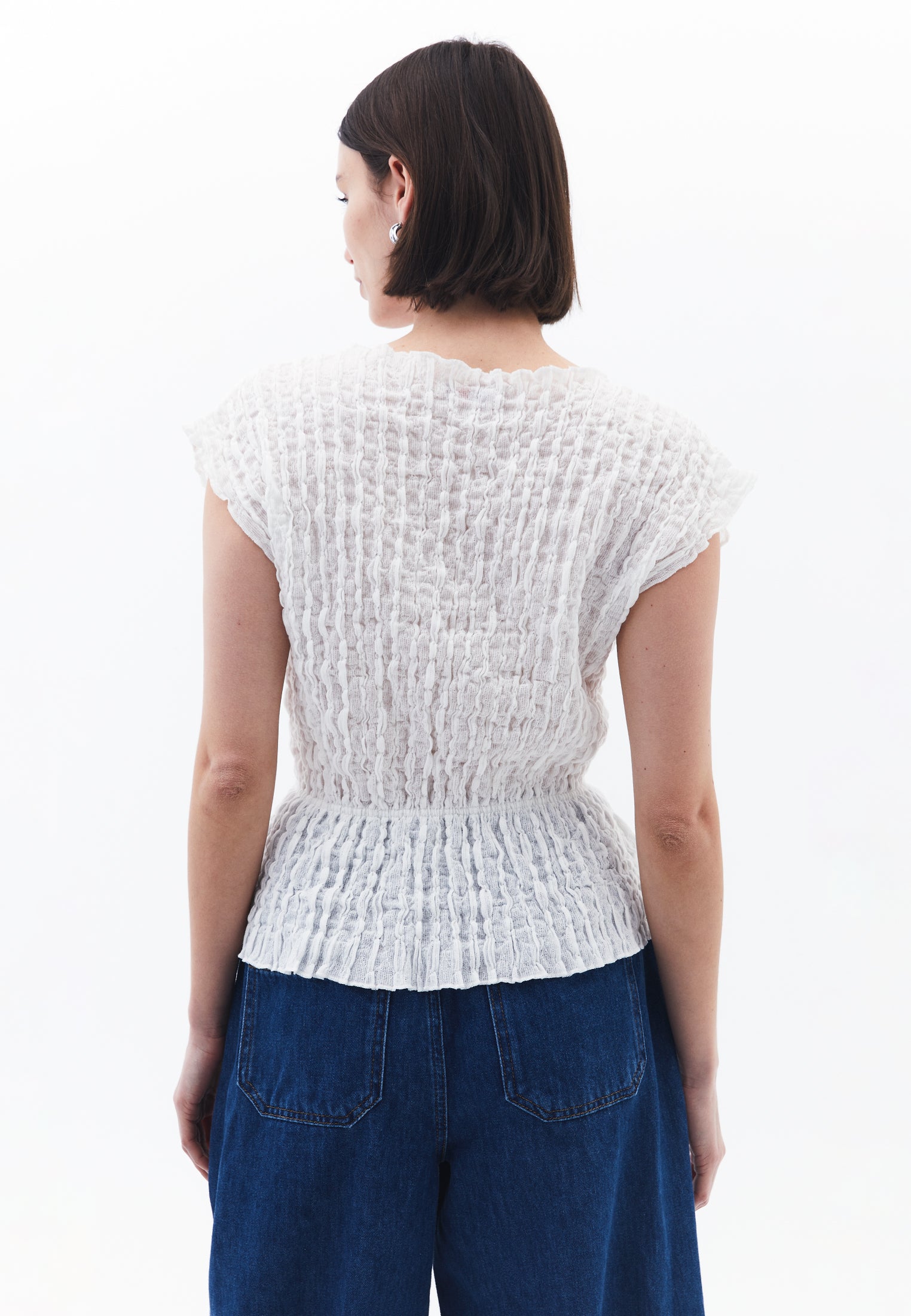 V Neck Short Sleeve Blouse - WHITE