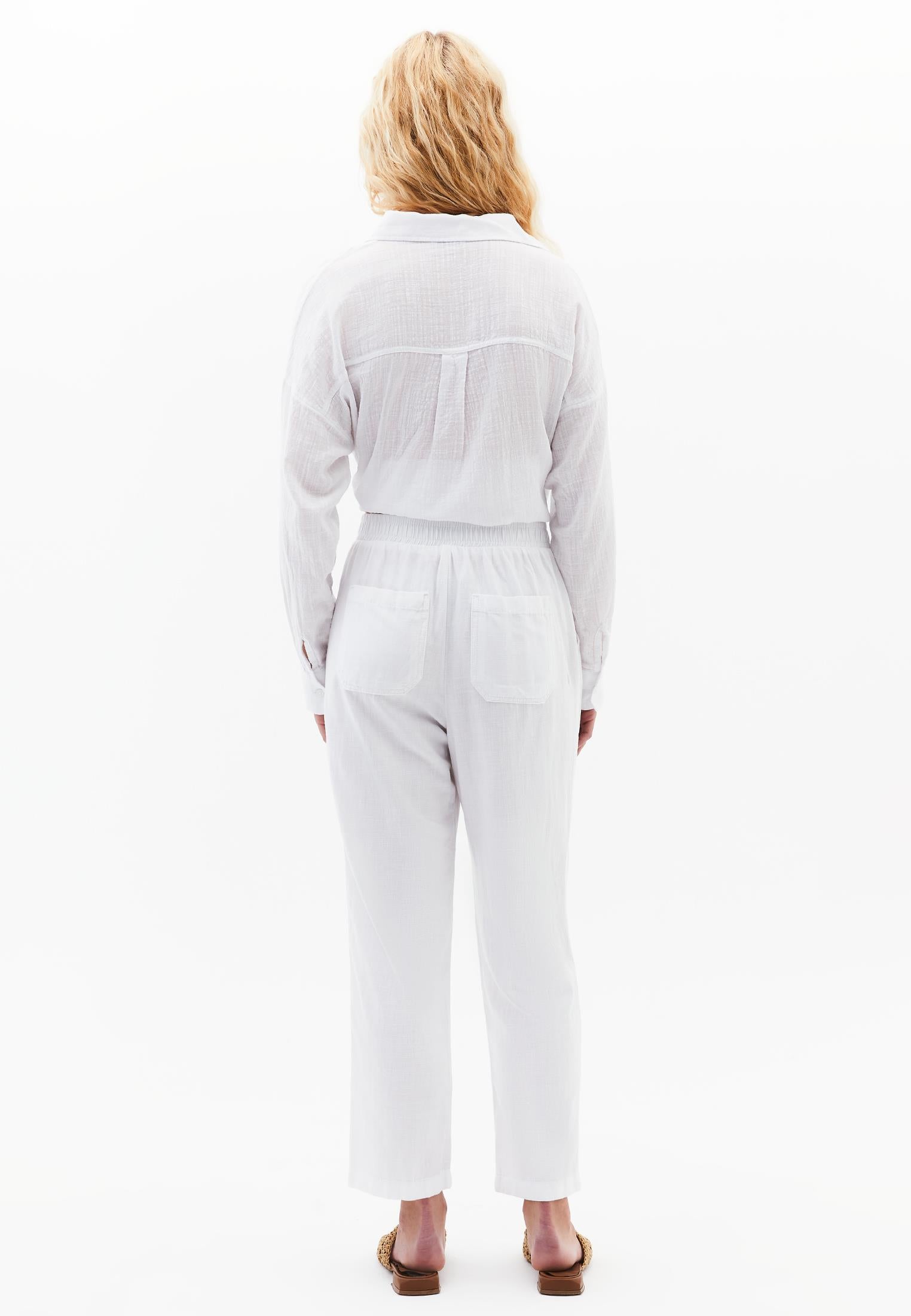 Woven Linen Carrot Pants - WHITE