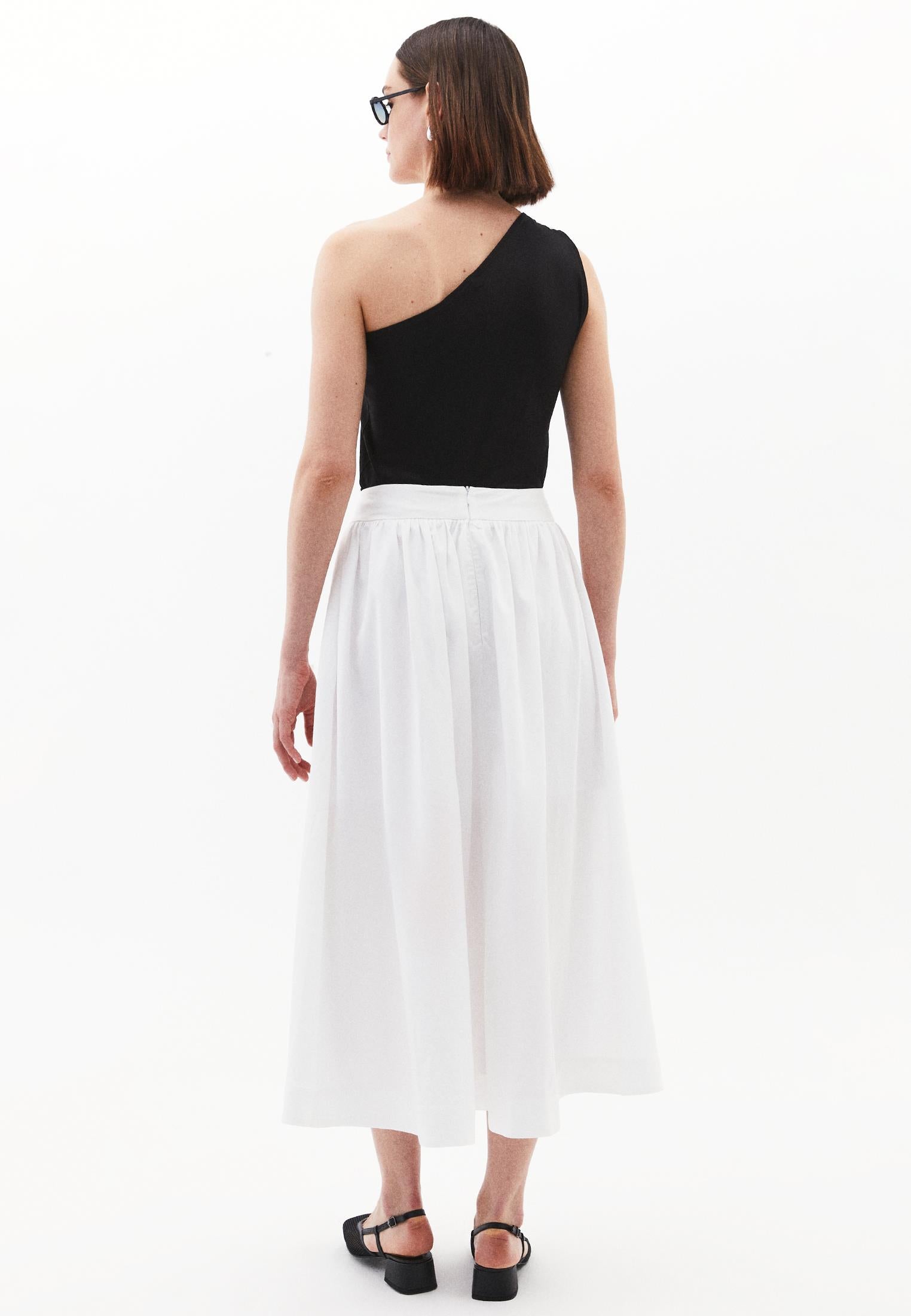 High Waist Long A-Line Skirt - WHITE