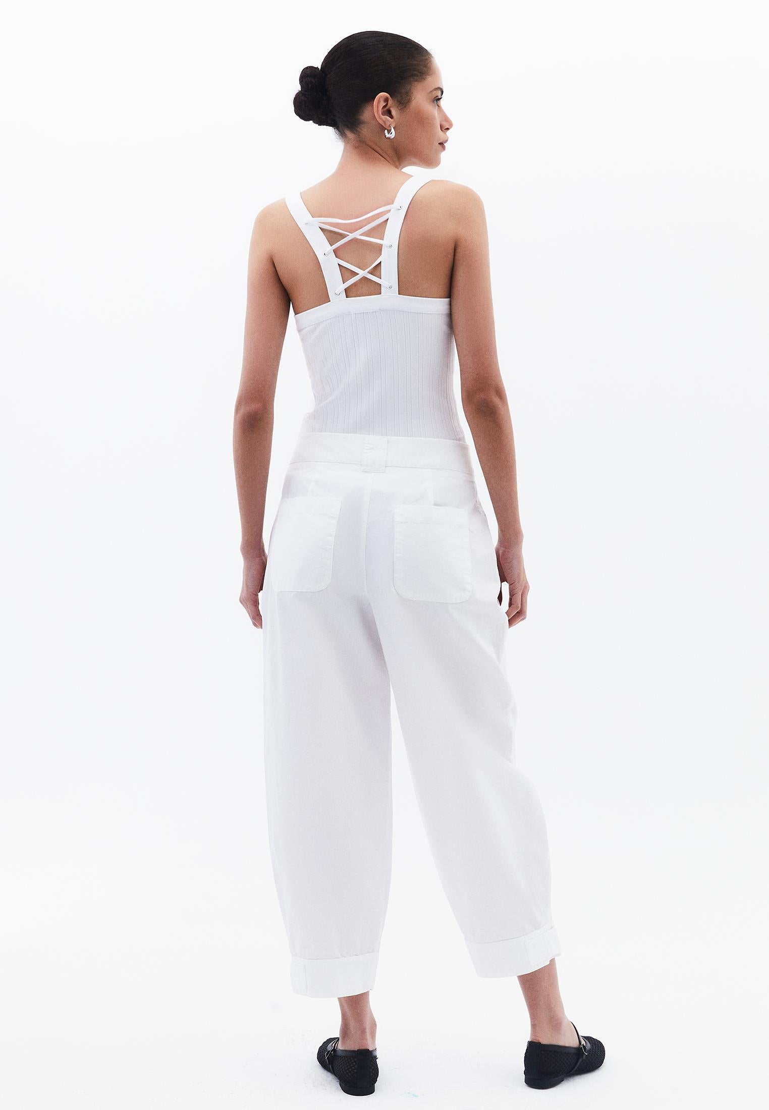 Pleated Cotton Pants - WHITE