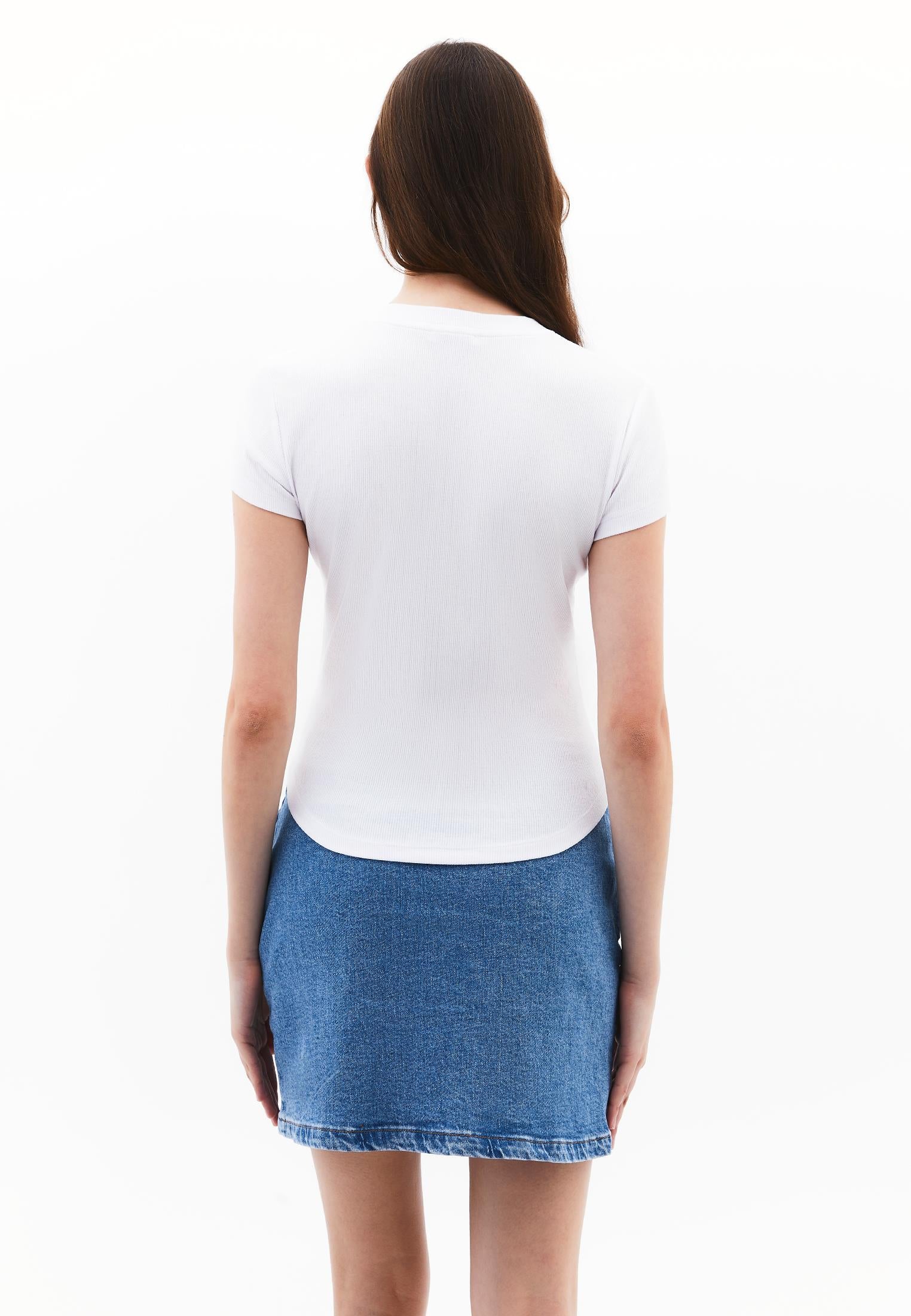 Short Sleeve T-Shirt With Button Detail - WHITE