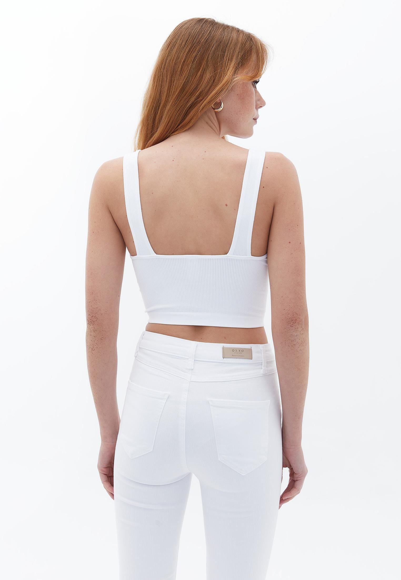 Jacquard V Neck Tank Top - WHITE