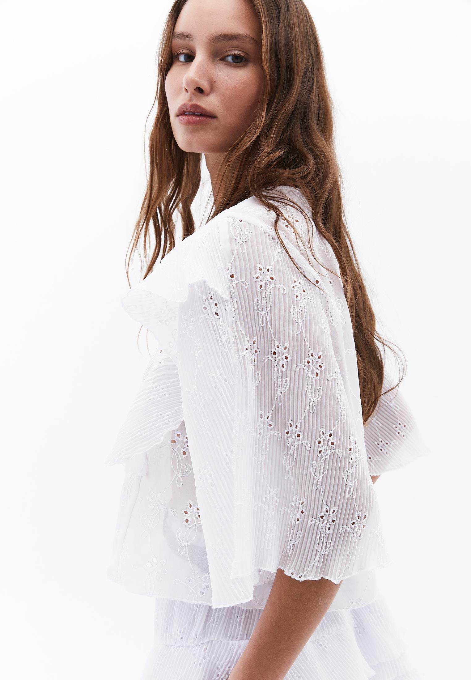 Slit Detailed Cropped Blouse - WHITE