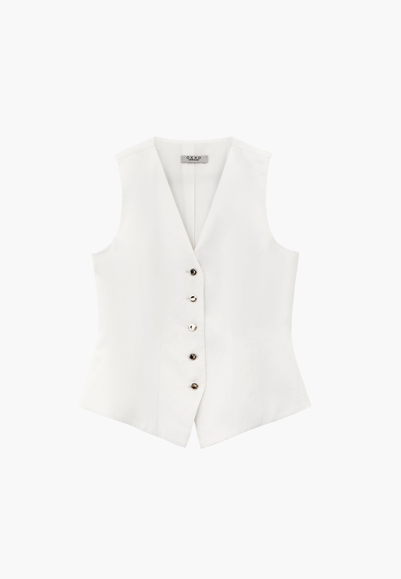 V Neck Button Detailed Sleeveless Vest - WHITE