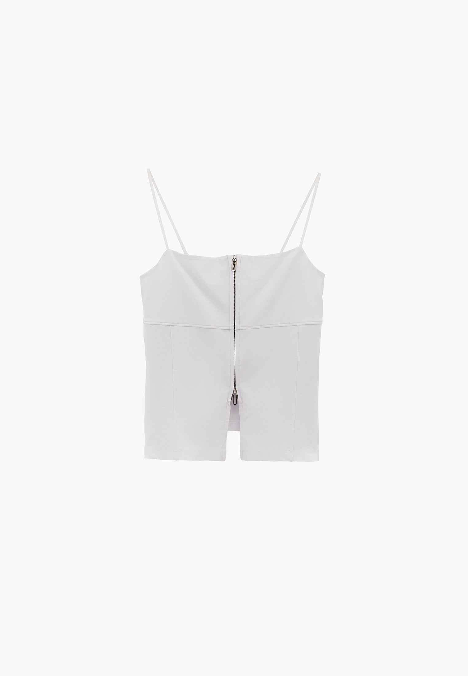 Sleeveless Top With Zipper Detail And Square Neckline - WHITE