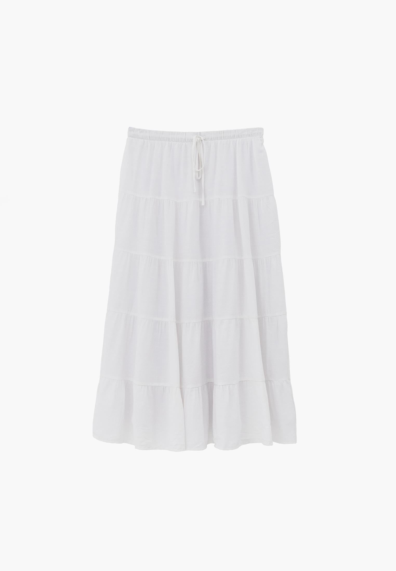 High Waist Ruched Midi Skirt - WHITE