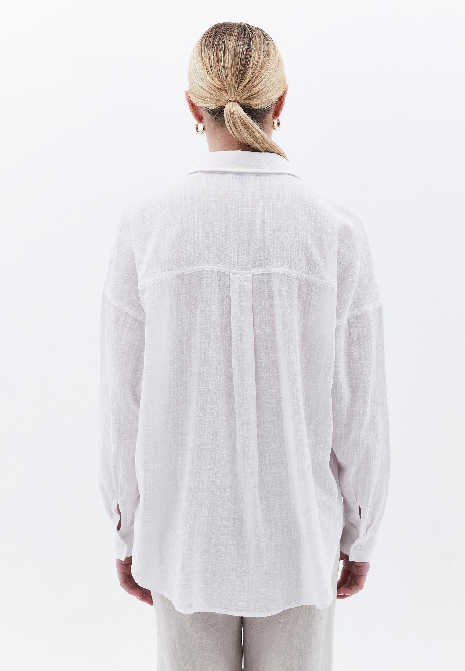 3/4 Sleeve Cotton Shirt - WHITE