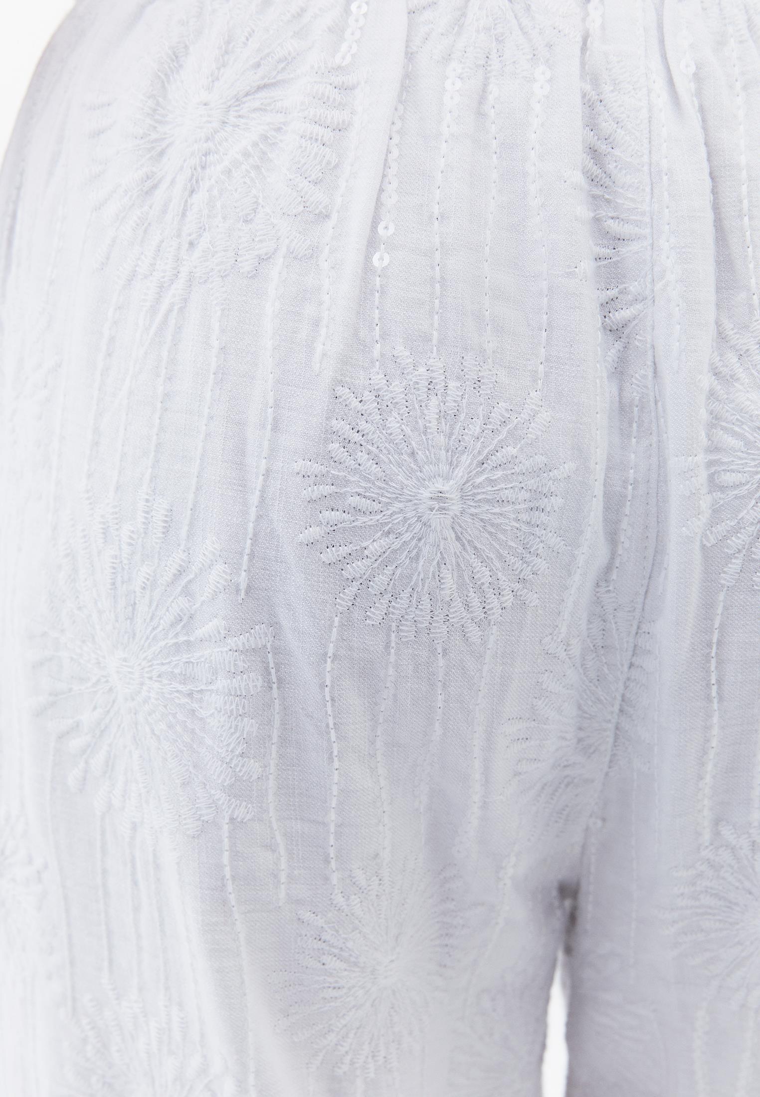 Wide Leg High Waist Pants With Embroidery Detail - WHITE
