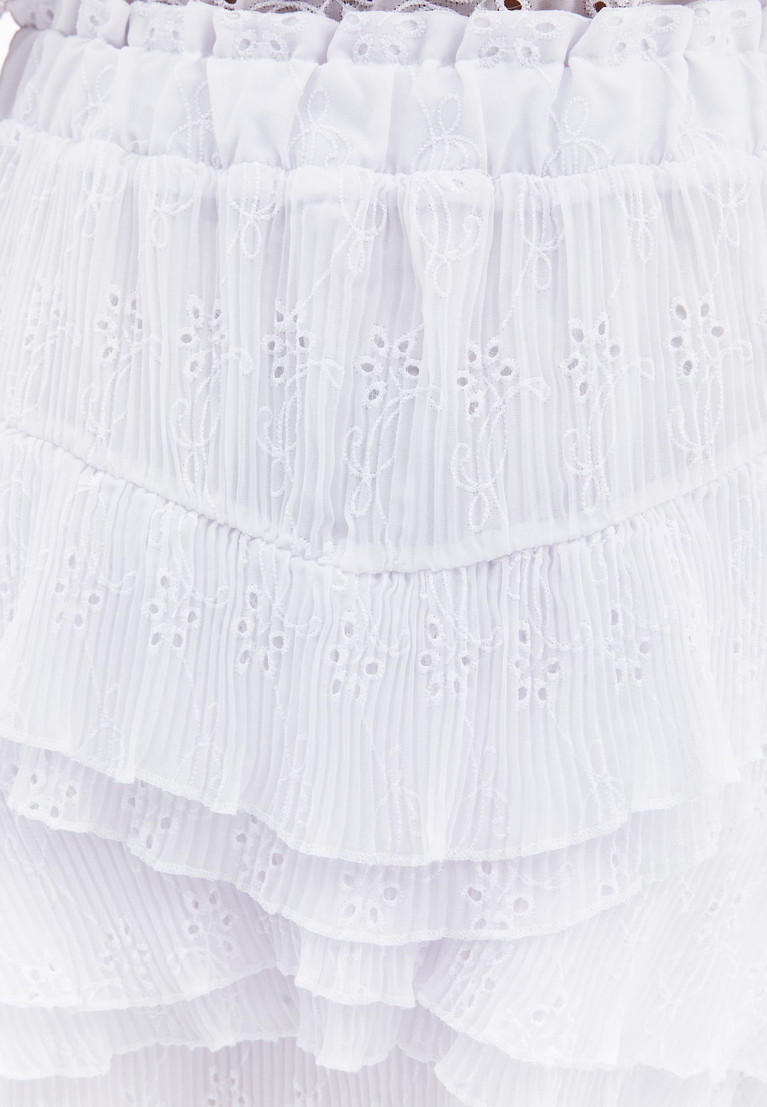 High Waist Short Beaded Embroidered Pleated Skirt - WHITE