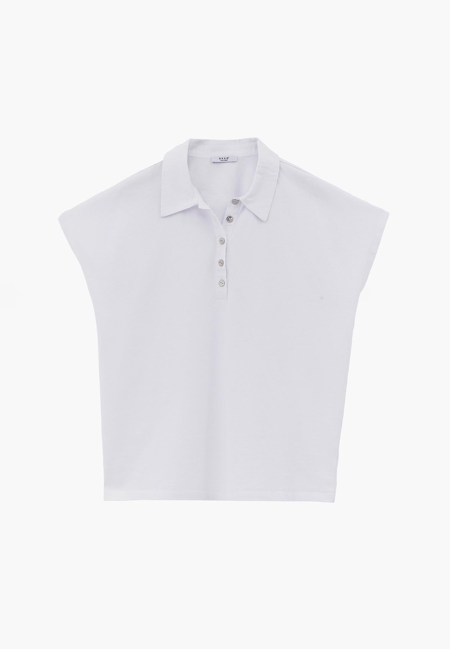 Button Detailed Polo Neck T-Shirt - WHITE