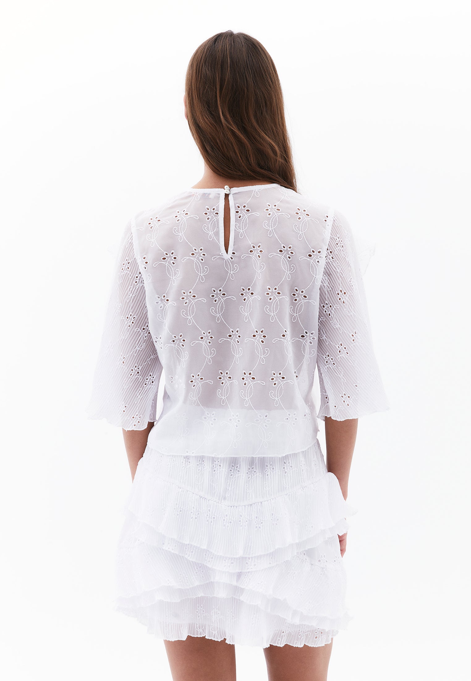 Slit Detailed Cropped Blouse - WHITE
