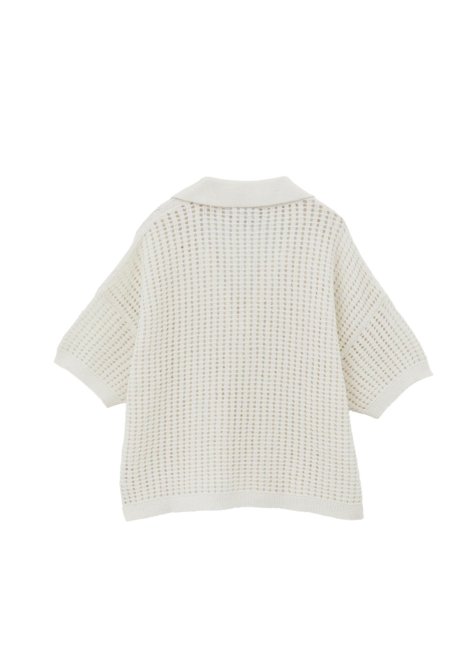 Polo Collar Oversize Ajour Sweater - WHITE