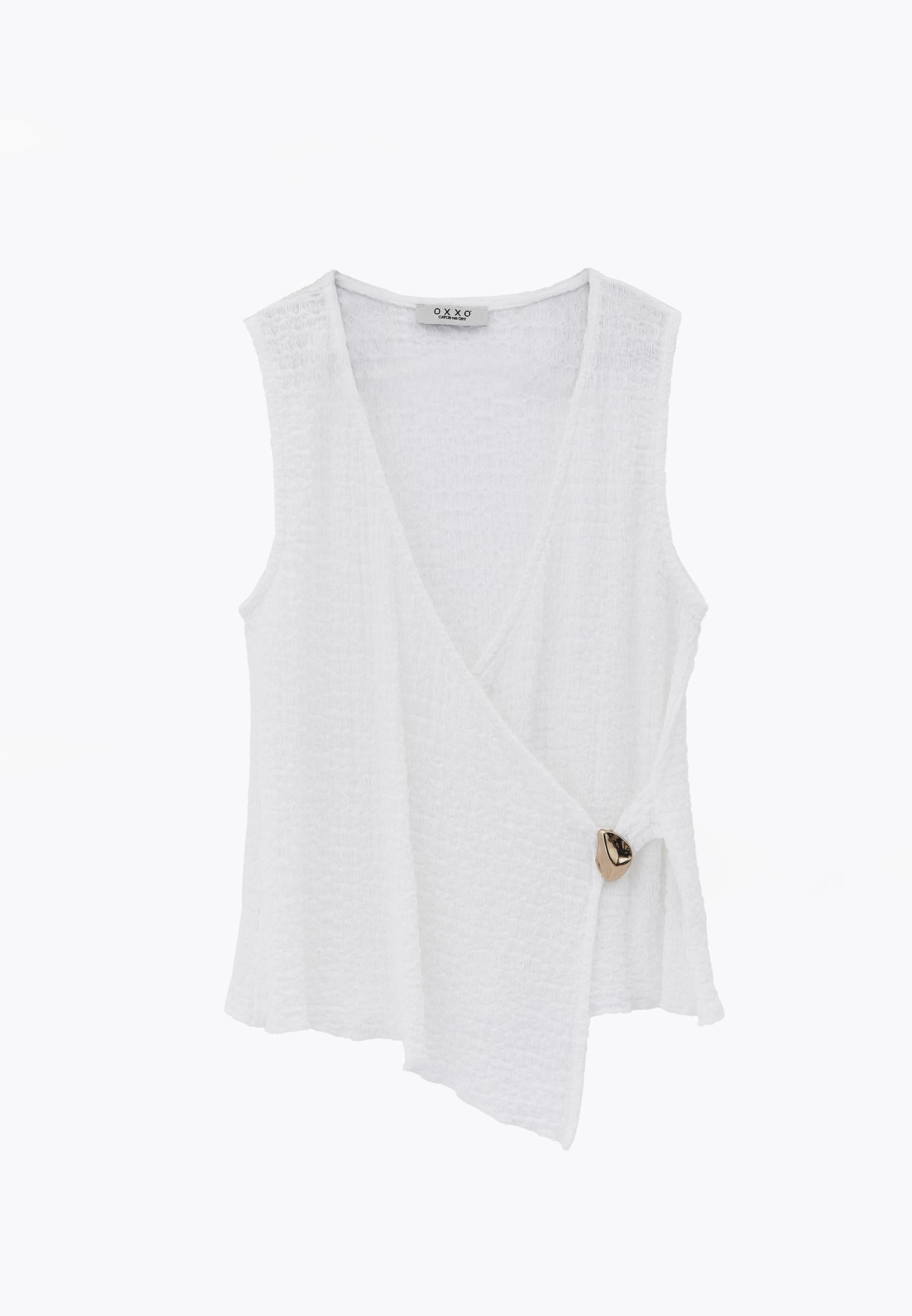 V Neck Blouse Without Sleeve Detail - WHITE
