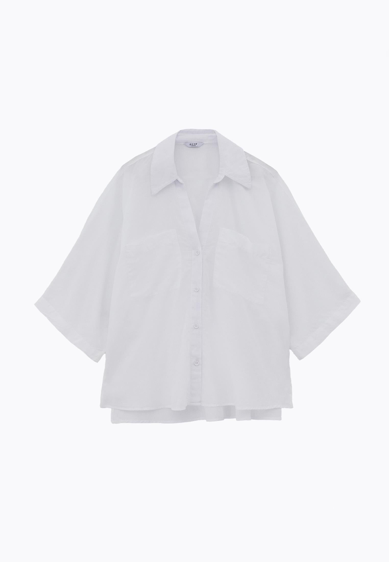 Oversize Shirt With Pocket Detail - WHITE