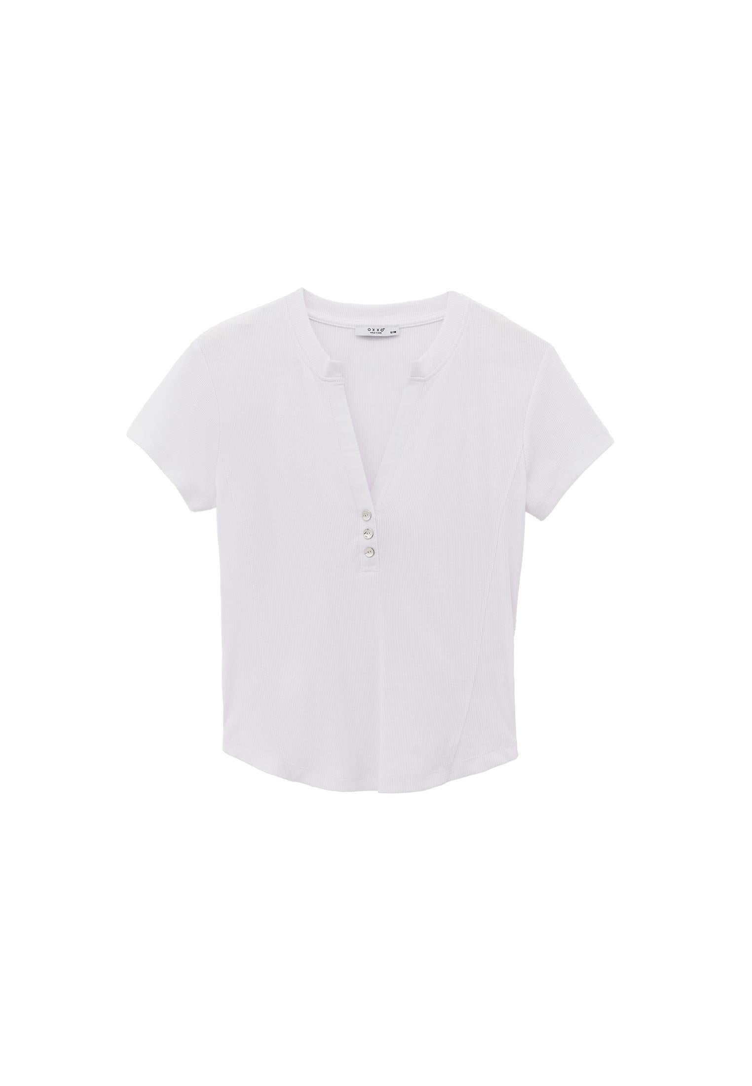 Short Sleeve T-Shirt With Button Detail - WHITE