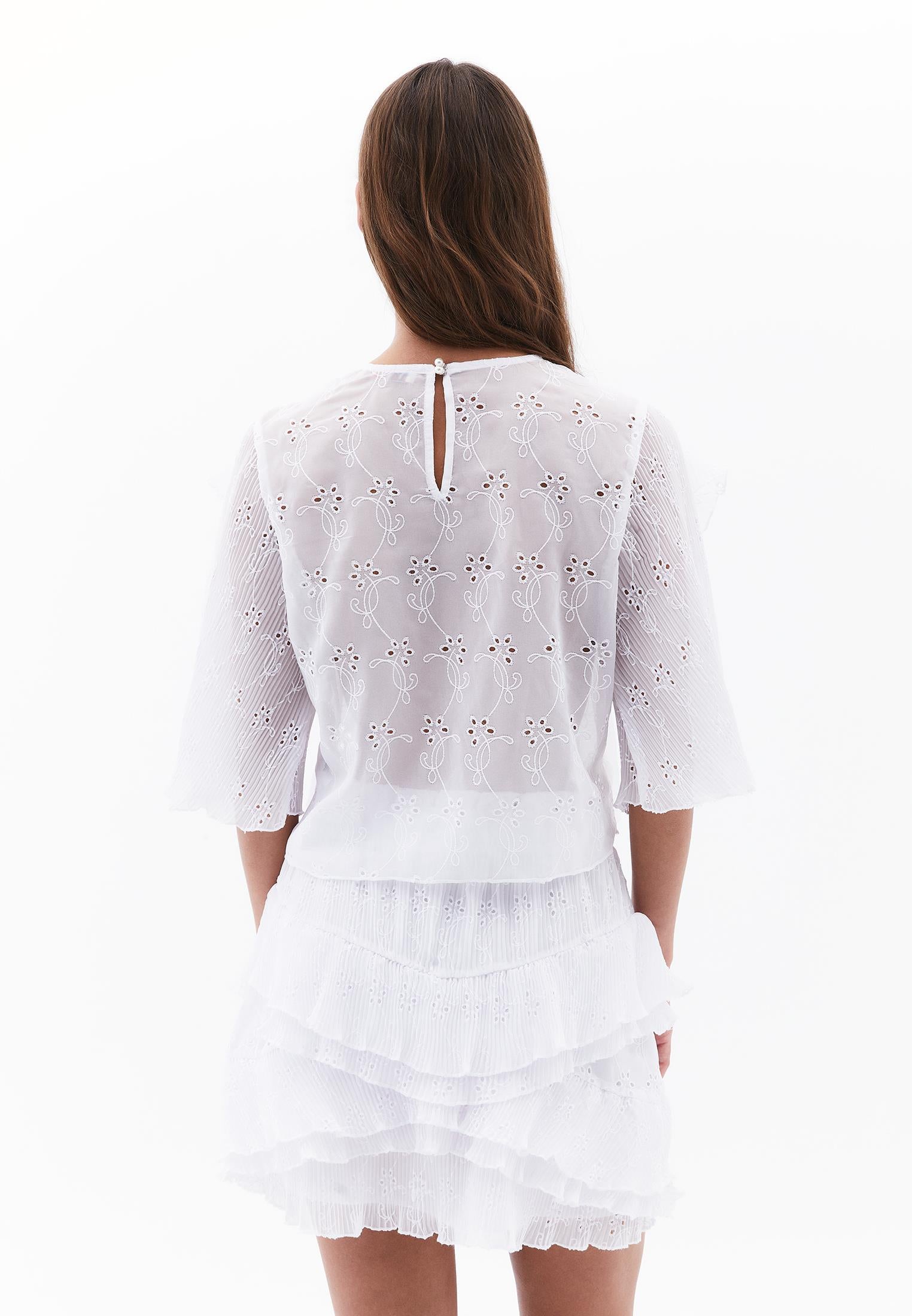 Slit Detailed Cropped Blouse - WHITE