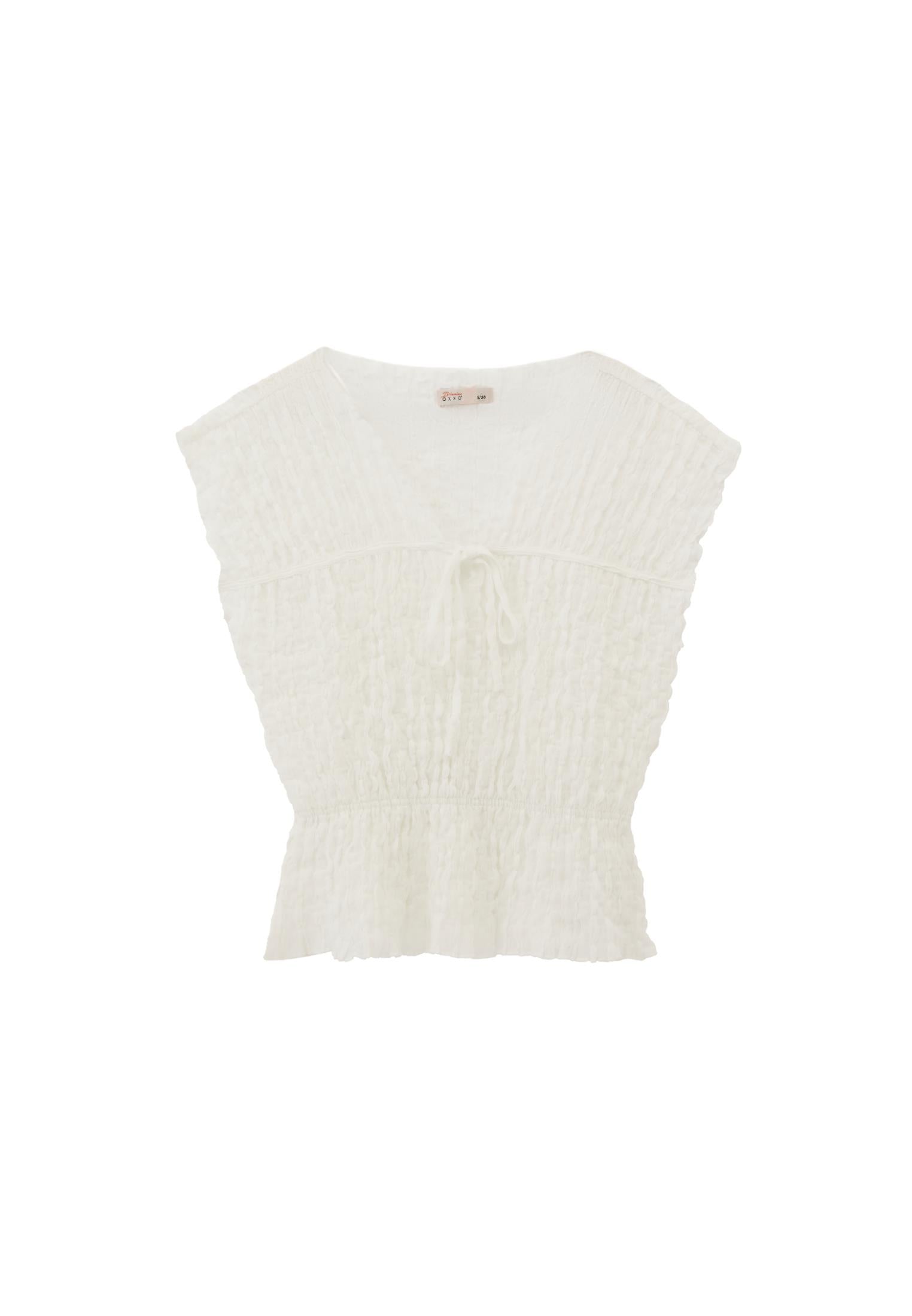 V Neck Short Sleeve Blouse - WHITE