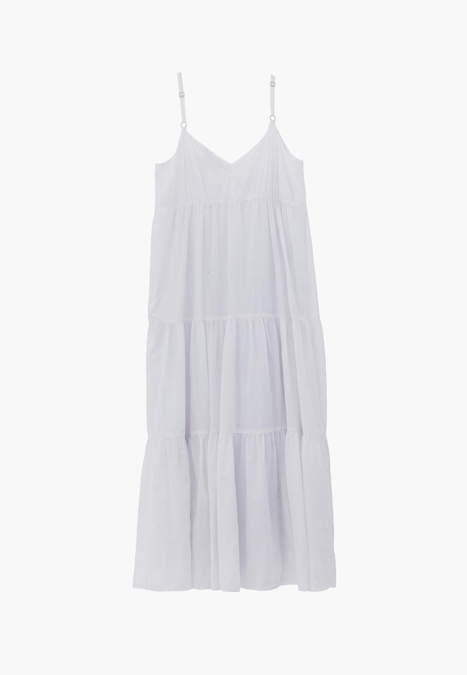V Neck Ruched Long Dress - WHITE