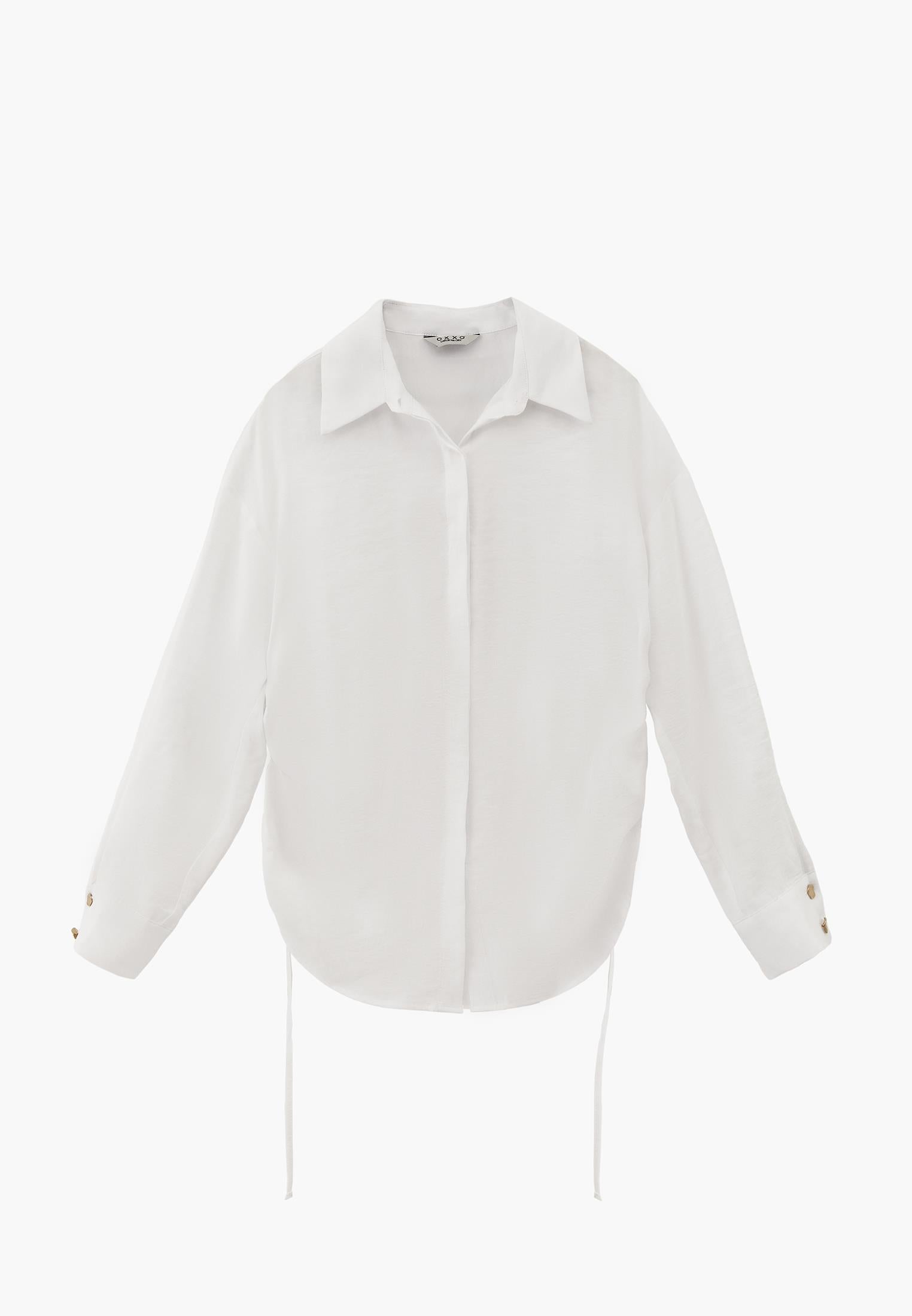 Oversize Long Sleeve Shirt with Ruching and Buttons - WHITE