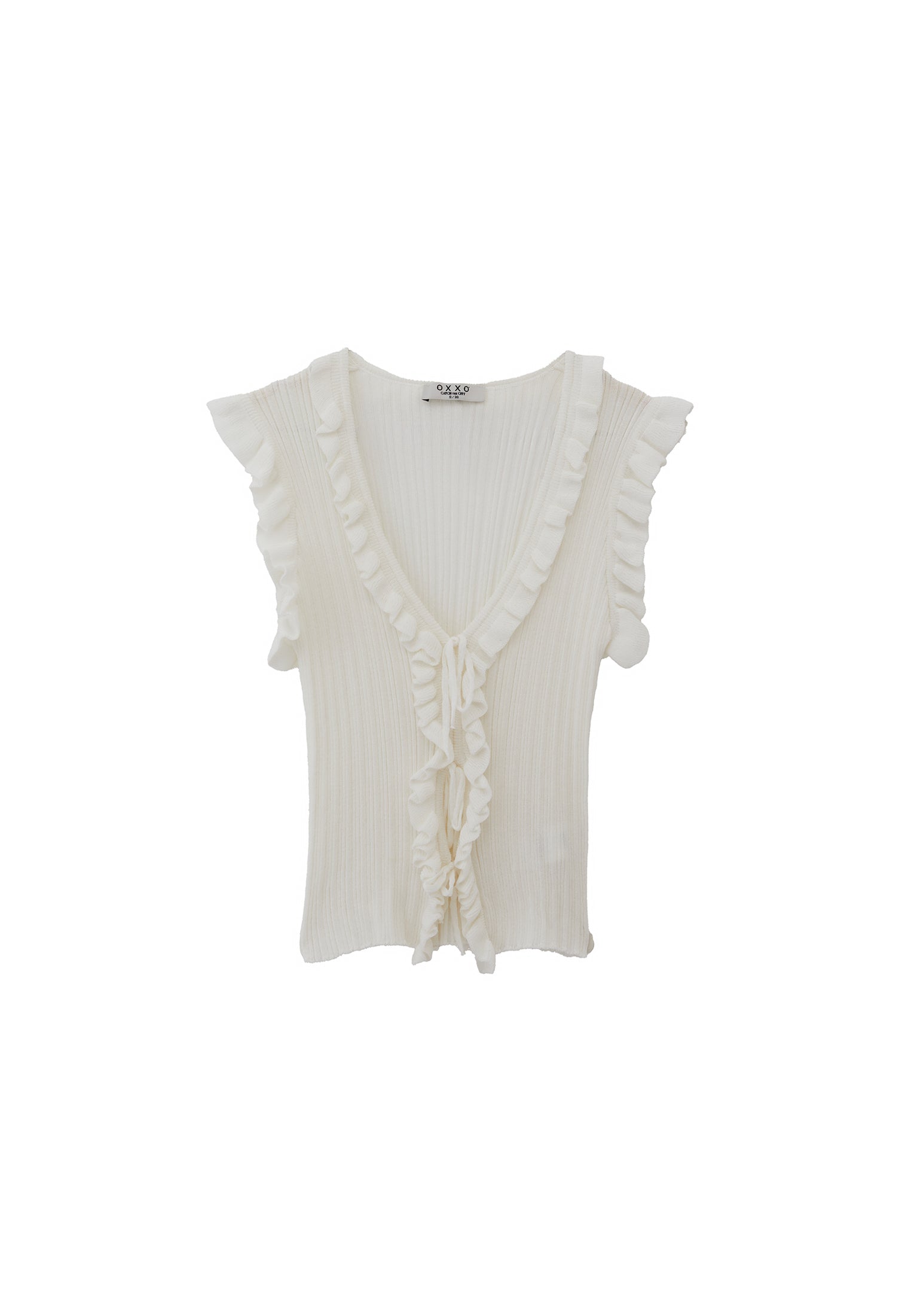 Vest With Ruffle Detailed V Neck - WHITE