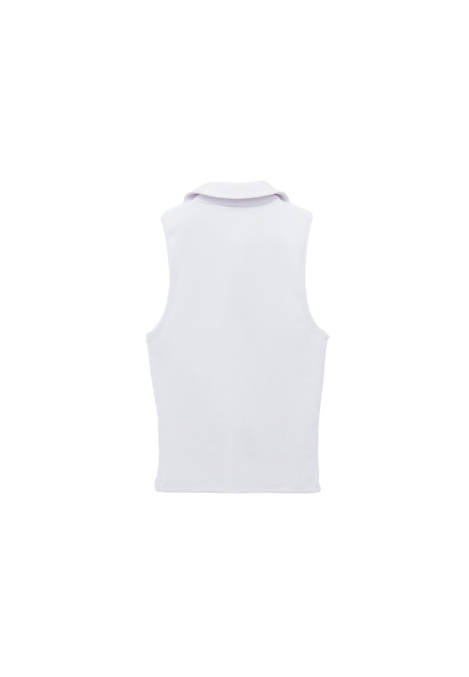 Zip Detailed Polo Collar Tank Top - WHITE