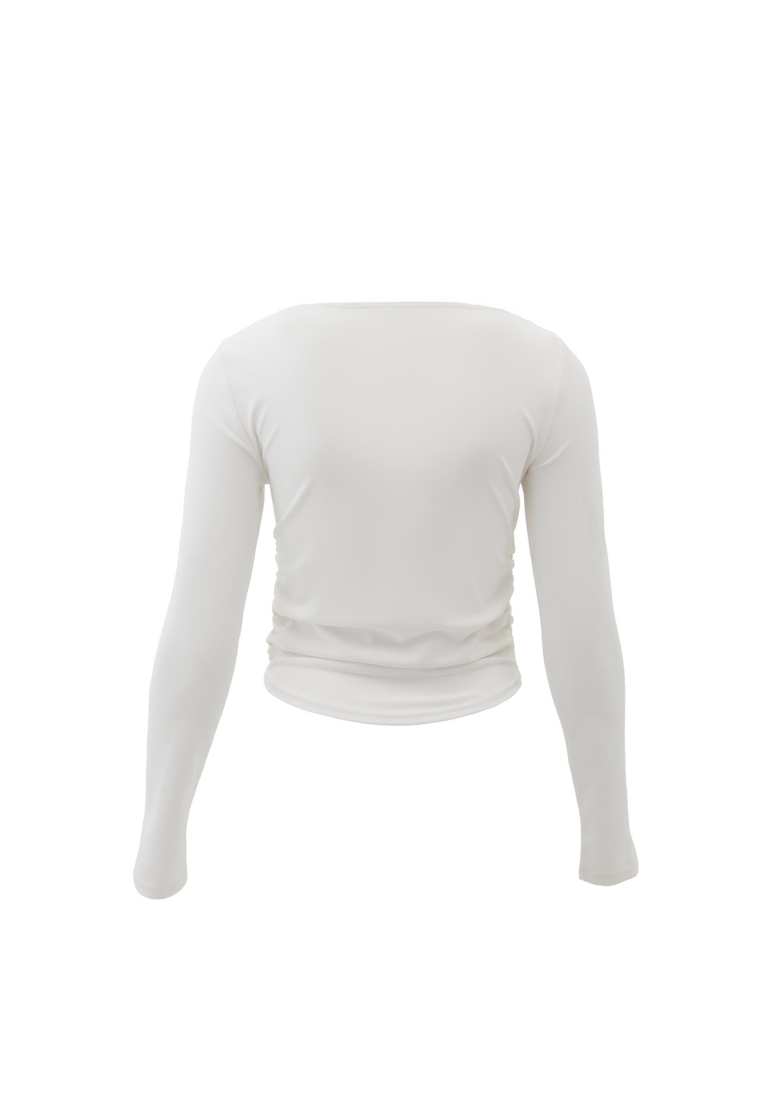 Boat Neck Long Sleeve Bodycon T-Shirt - WHITE
