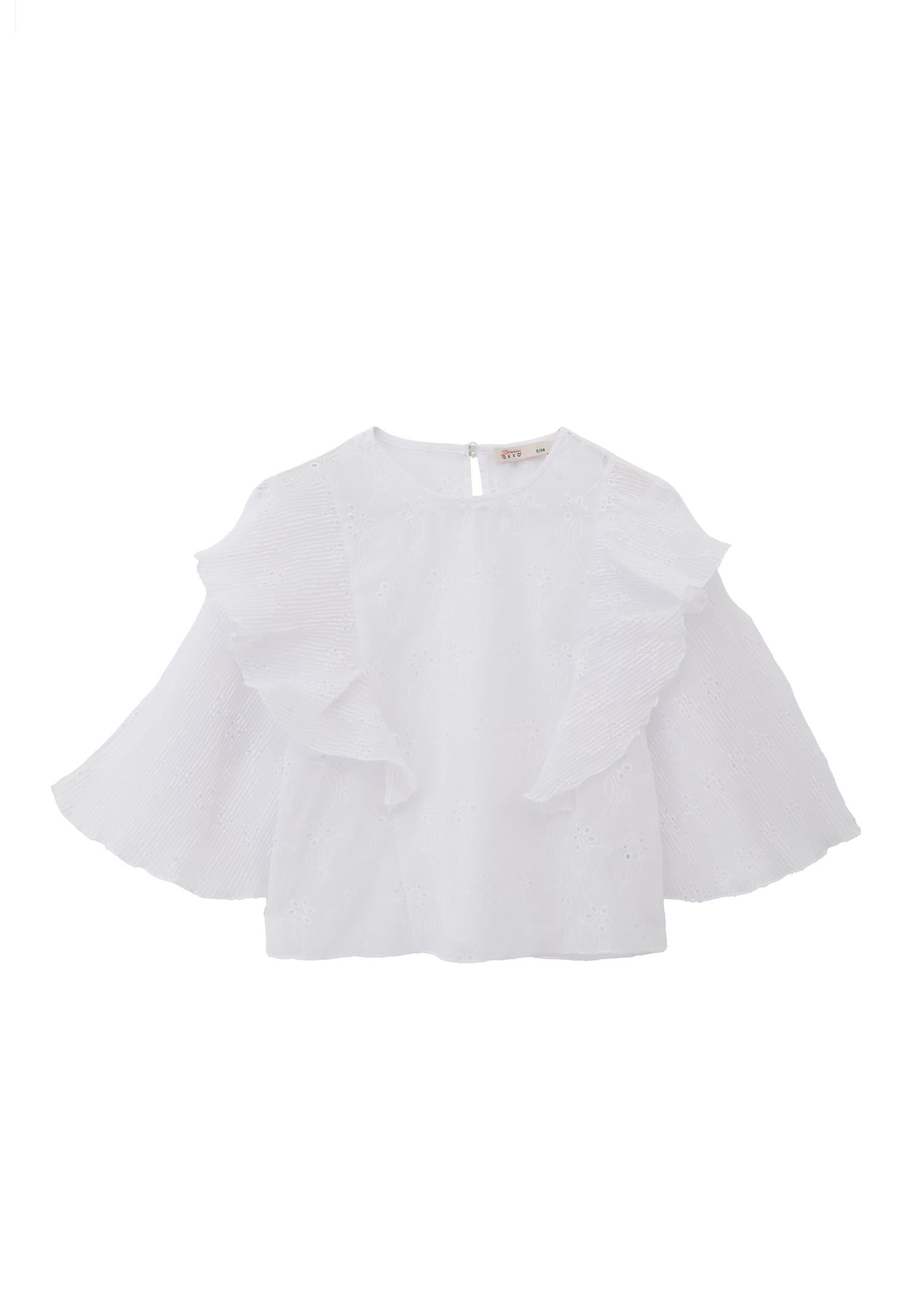 Slit Detailed Cropped Blouse - WHITE