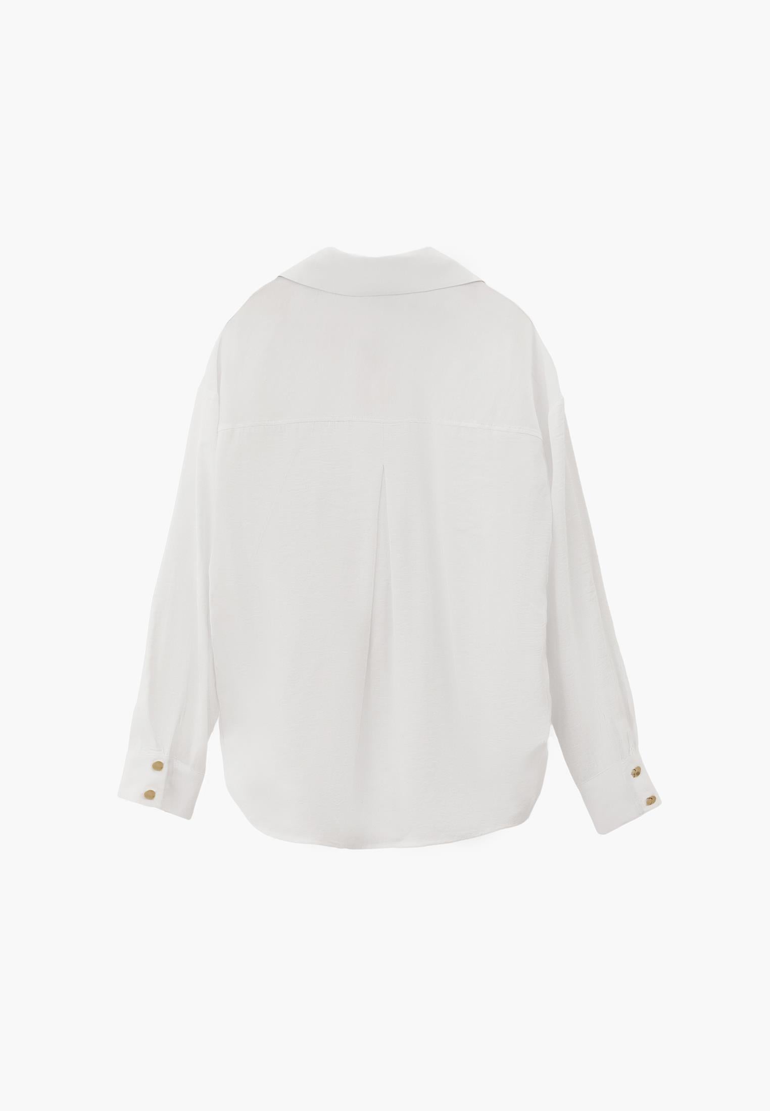 Oversize Long Sleeve Shirt with Ruching and Buttons - WHITE