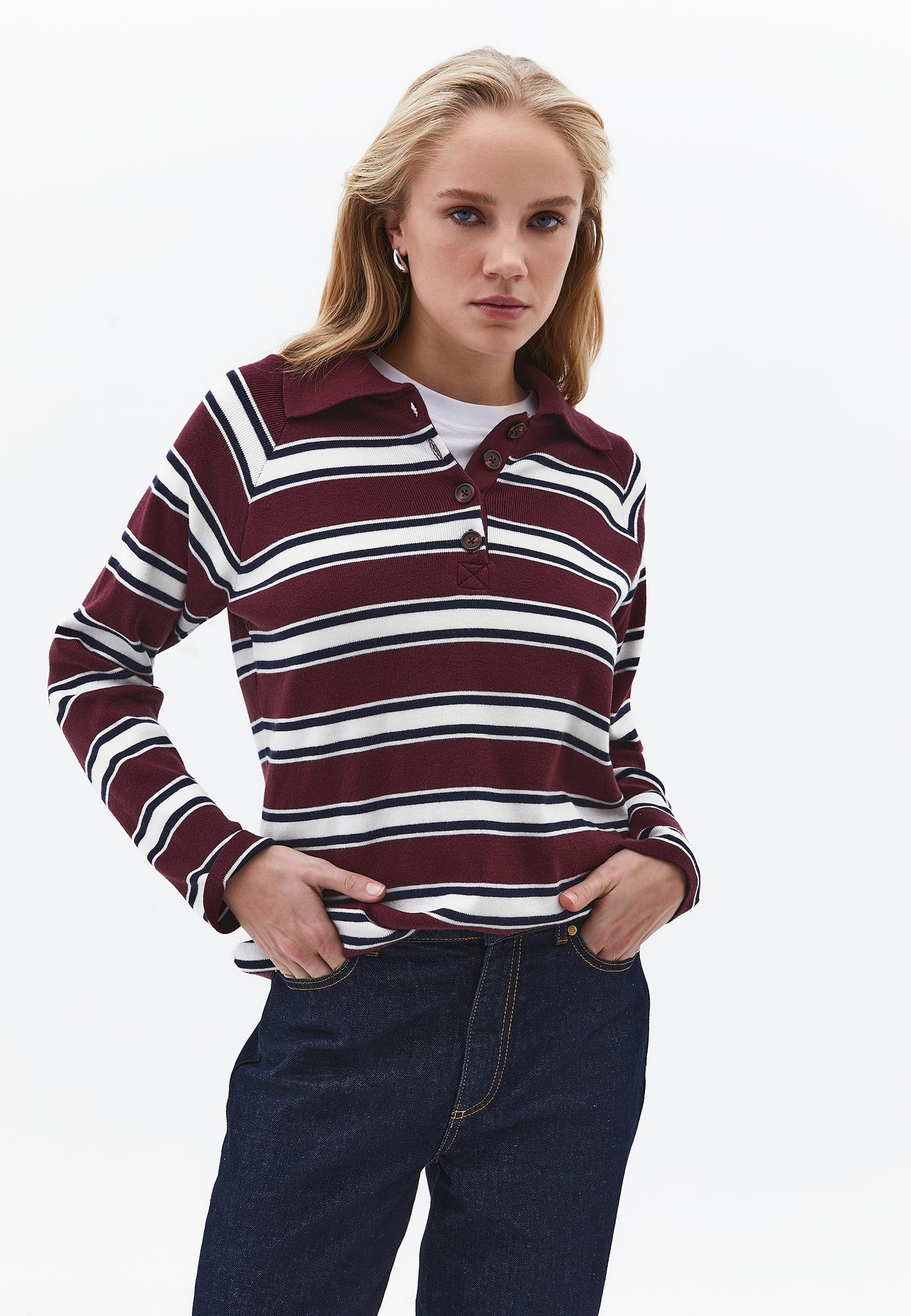 Polo Neck Striped Sweater - WINETASTING STRIPE