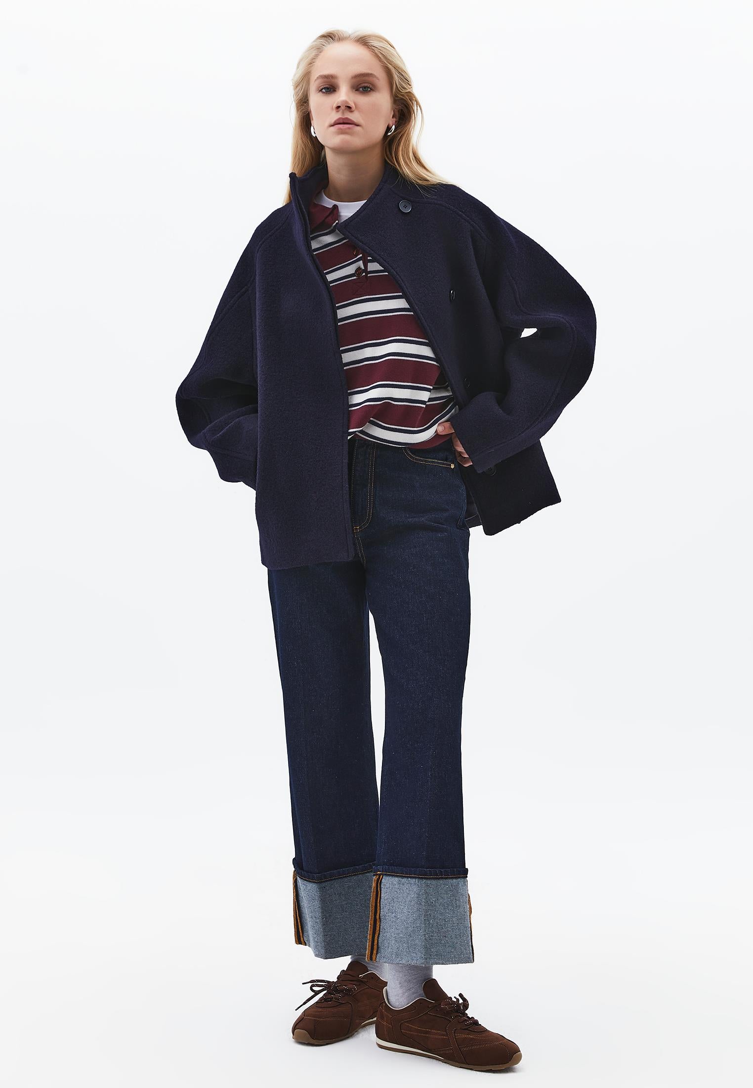 Polo Neck Striped Sweater - WINETASTING STRIPE