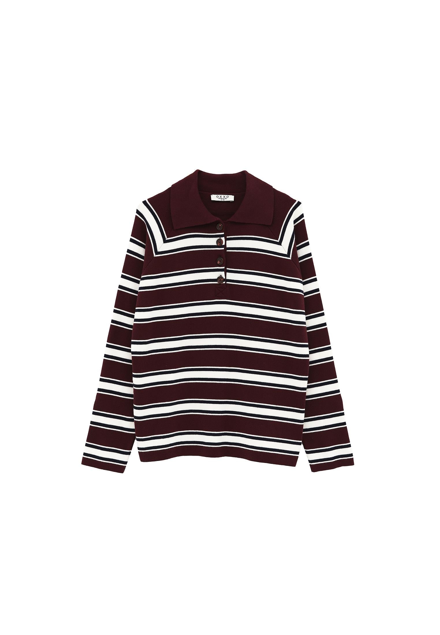 Polo Neck Striped Sweater - WINETASTING STRIPE