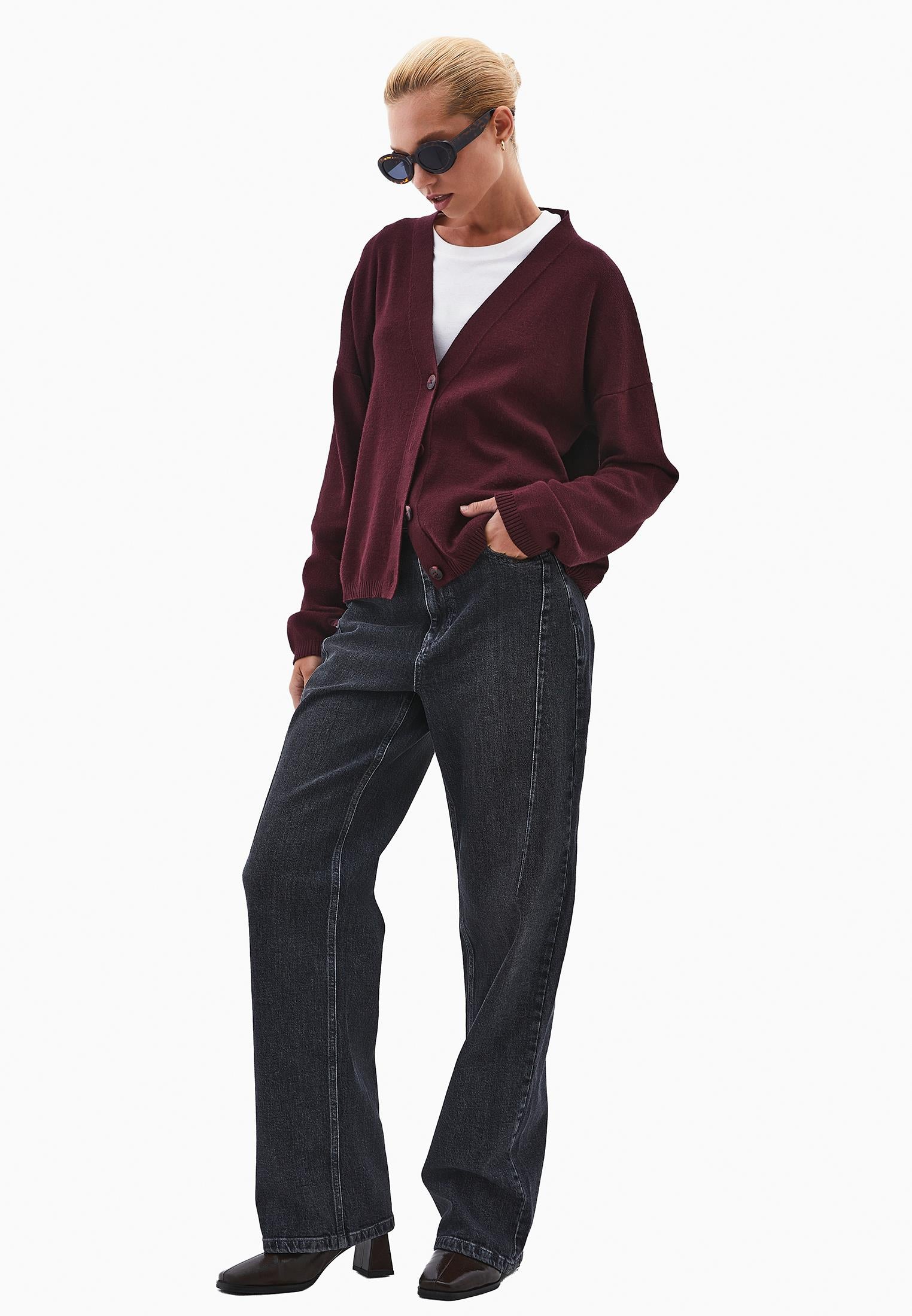 Viscose V-Neck Cardigan - WINETASTING