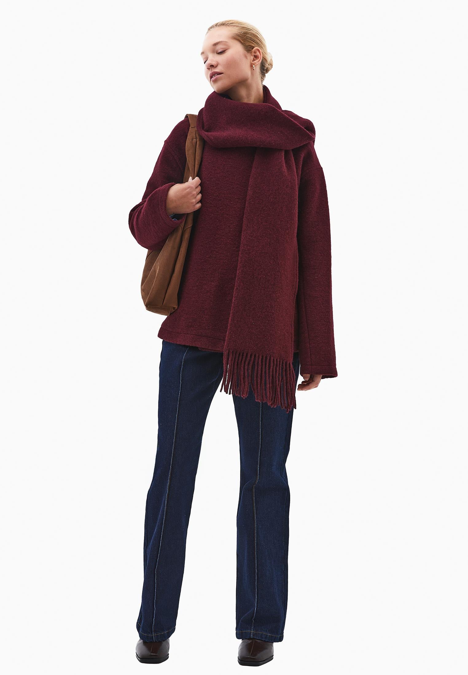 Shawl Collar Button Detailed Tunic Coat - WINETASTING