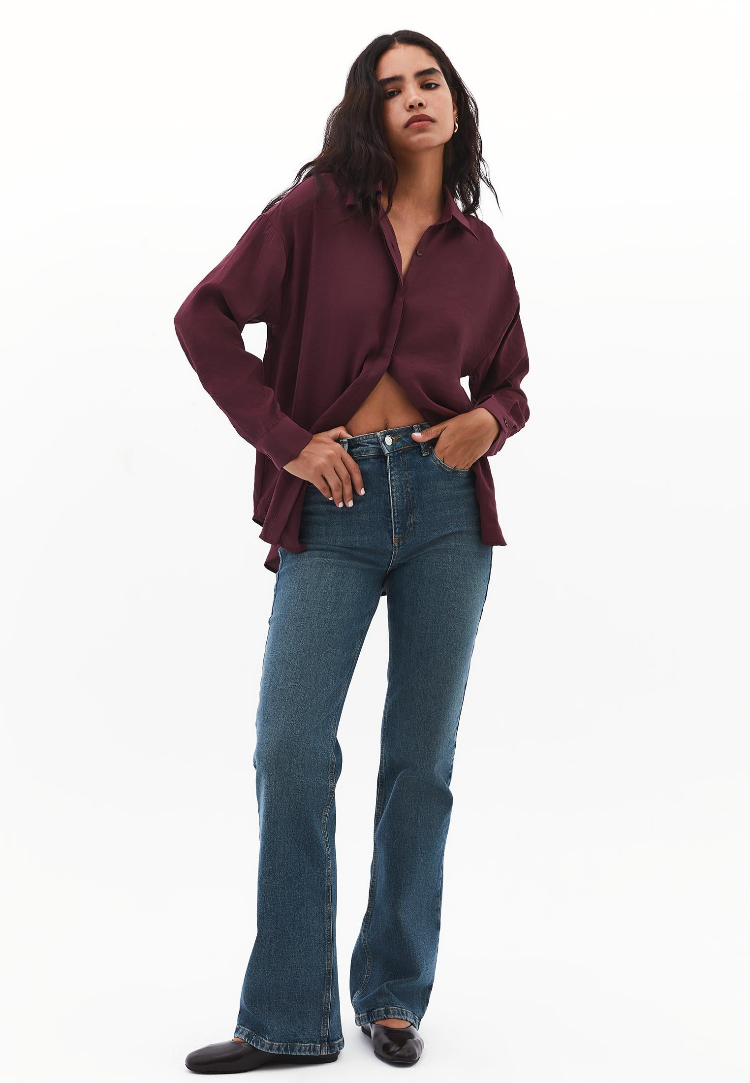 Button Detailed Oversize Shirt - WINETASTING