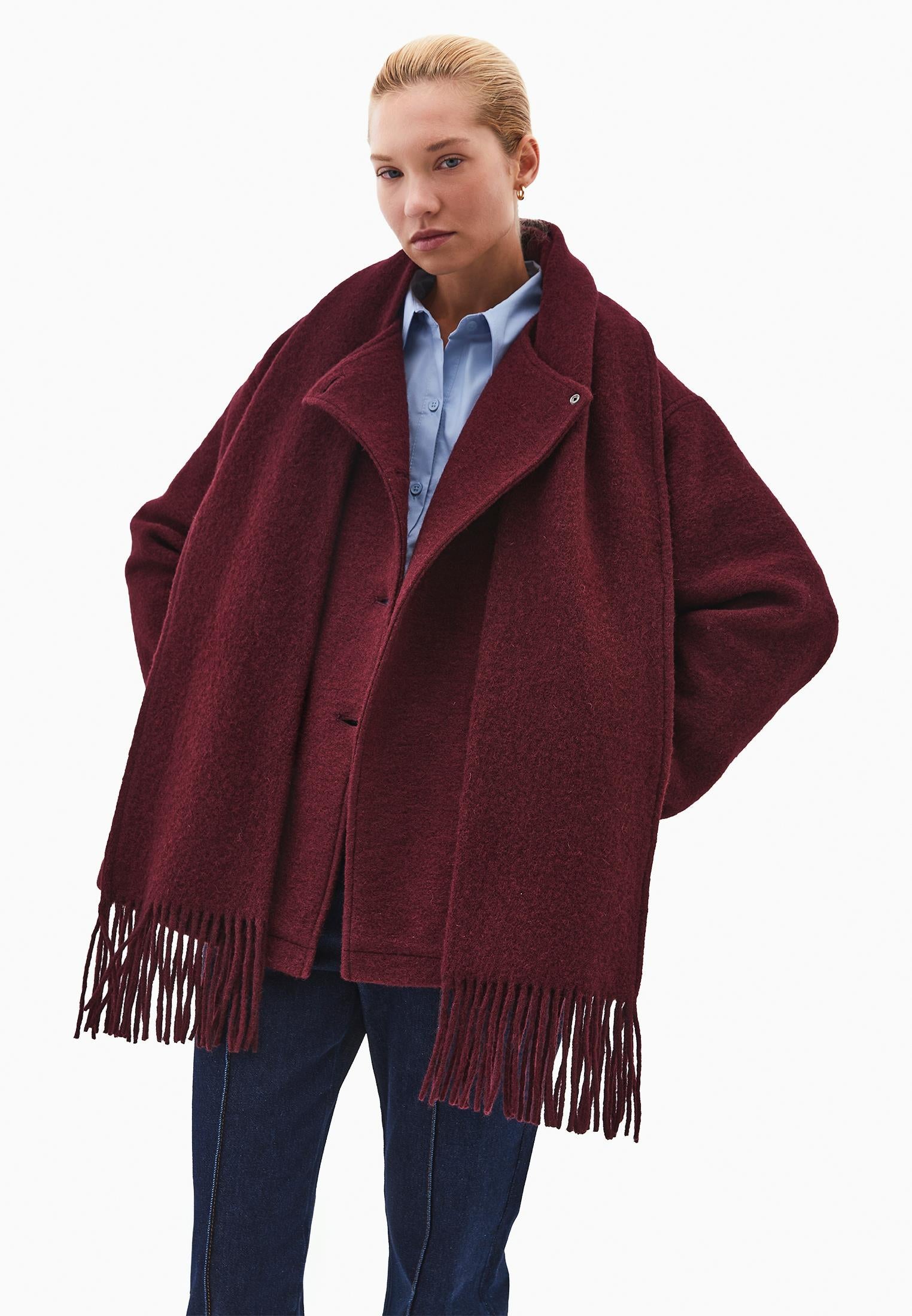 Shawl Collar Button Detailed Tunic Coat - WINETASTING