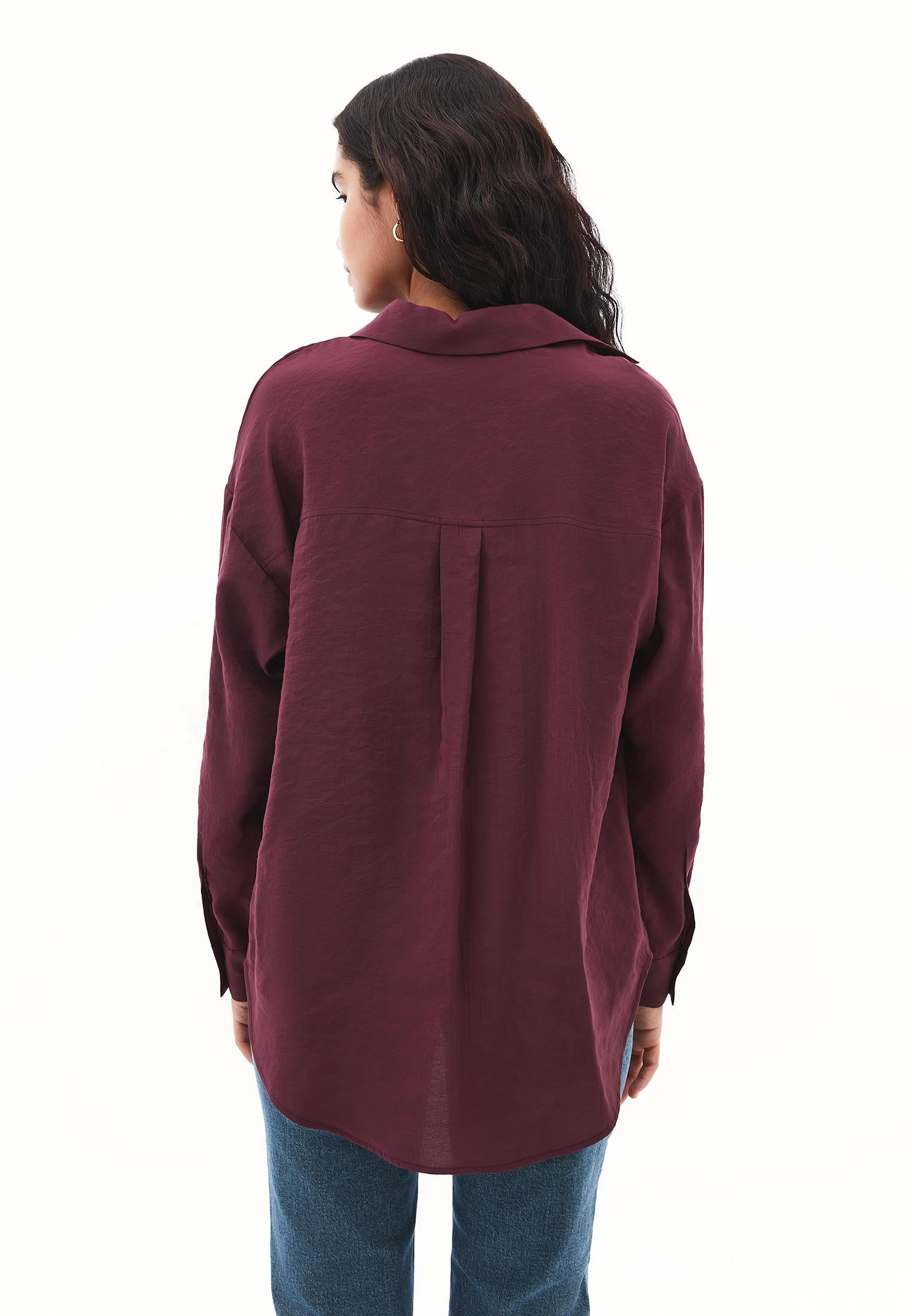 Button Detailed Oversize Shirt - WINETASTING