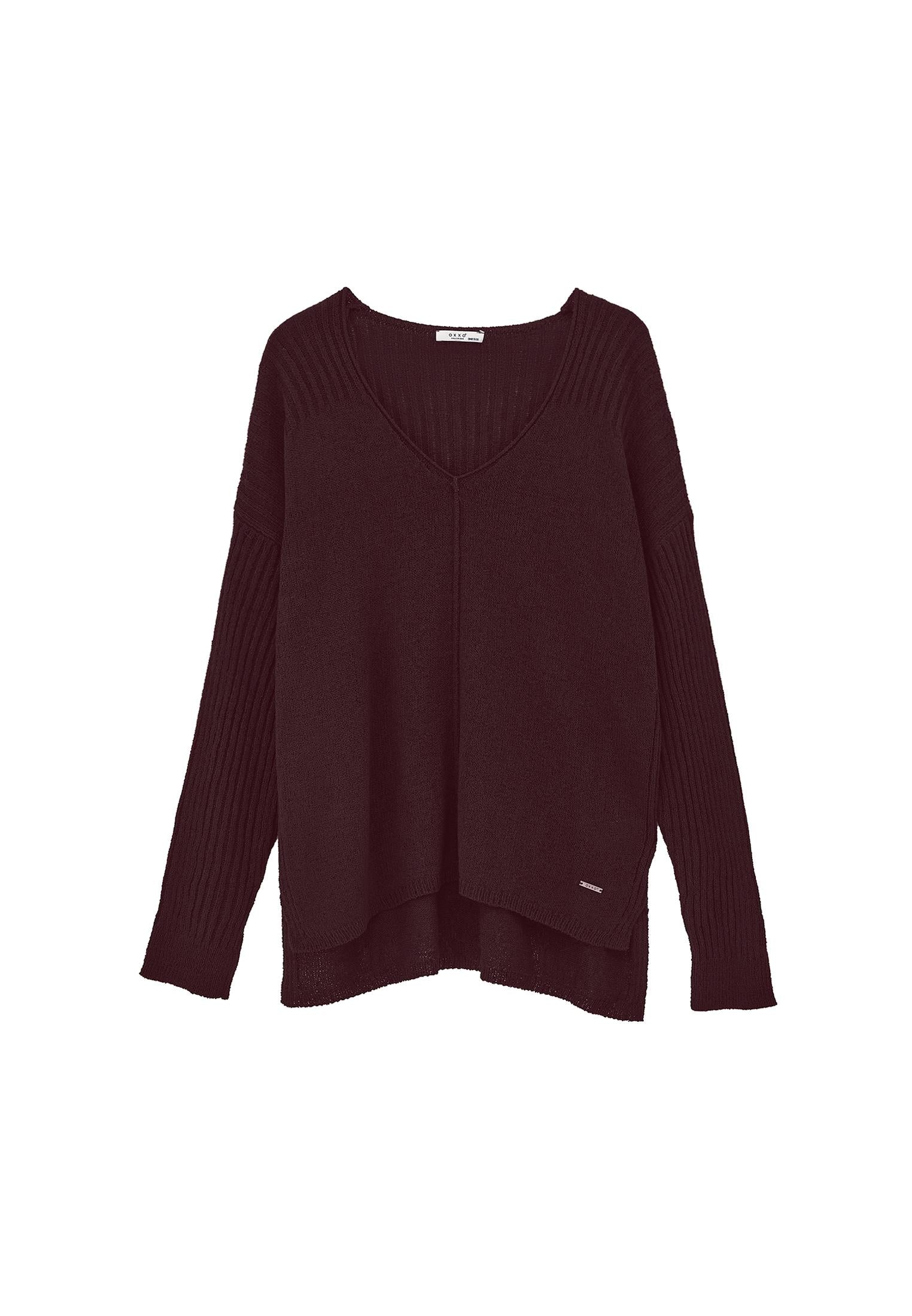 V Neck Standard Sweater - WINETASTING