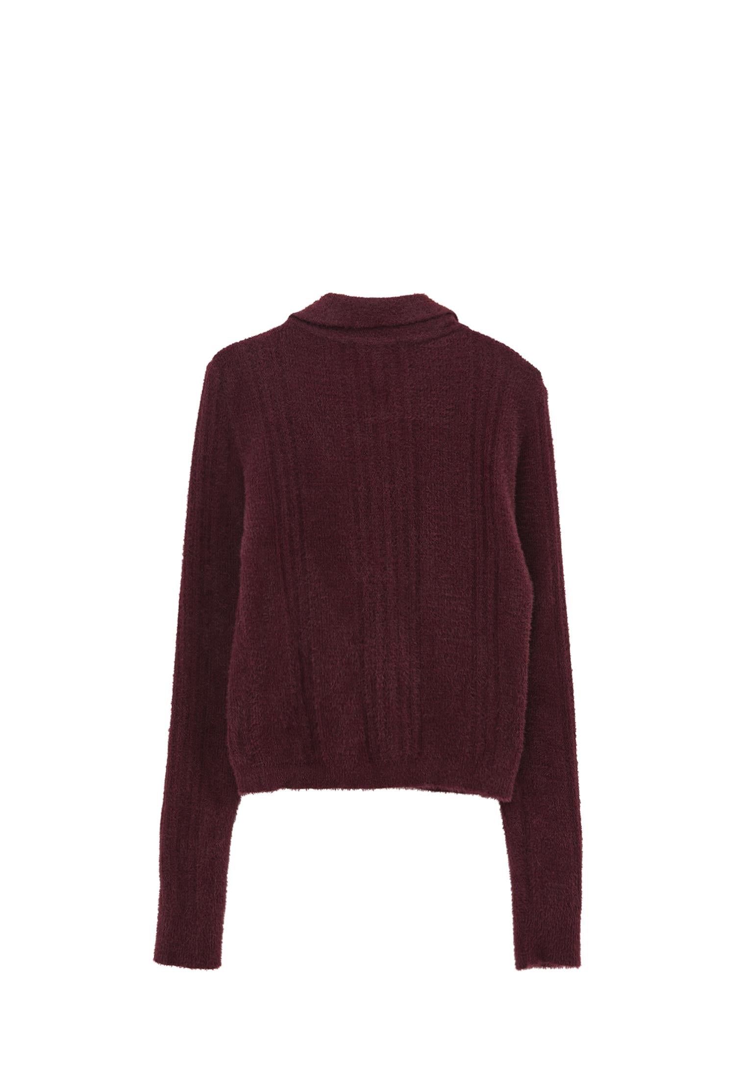 Sweater With Polo Collar And Knit Details - WINETASTING