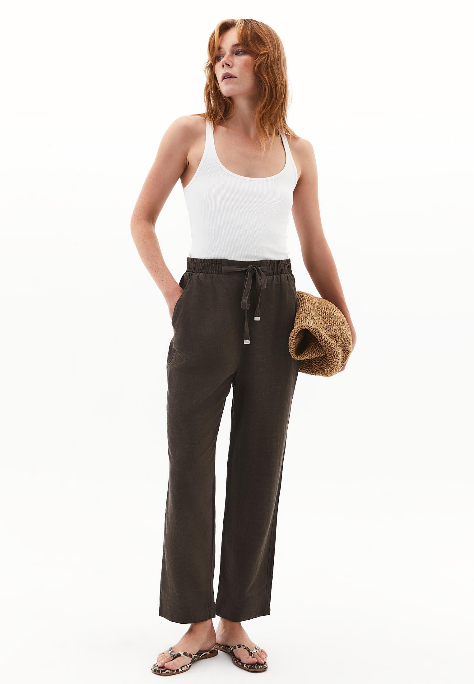 Woven Linen Carrot Pants - WREN
