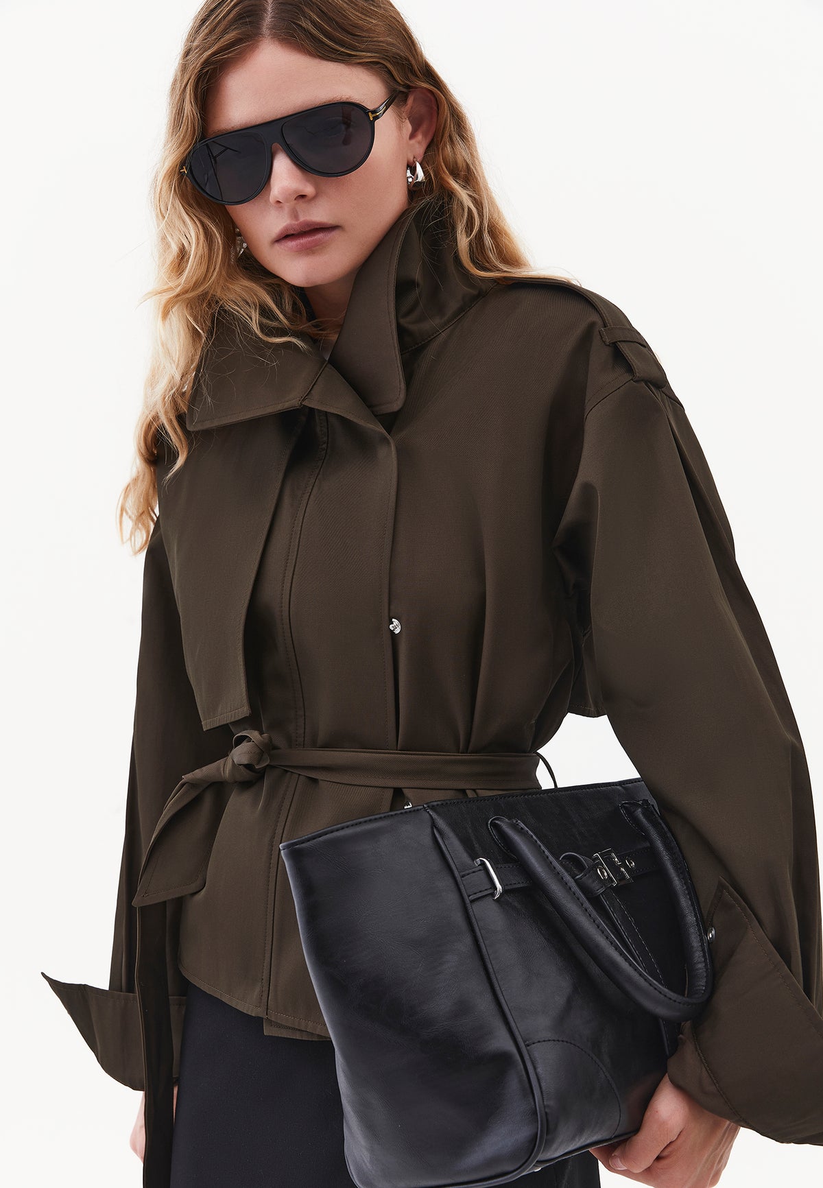 Oversize Long Sleeve Trench Coat - WREN